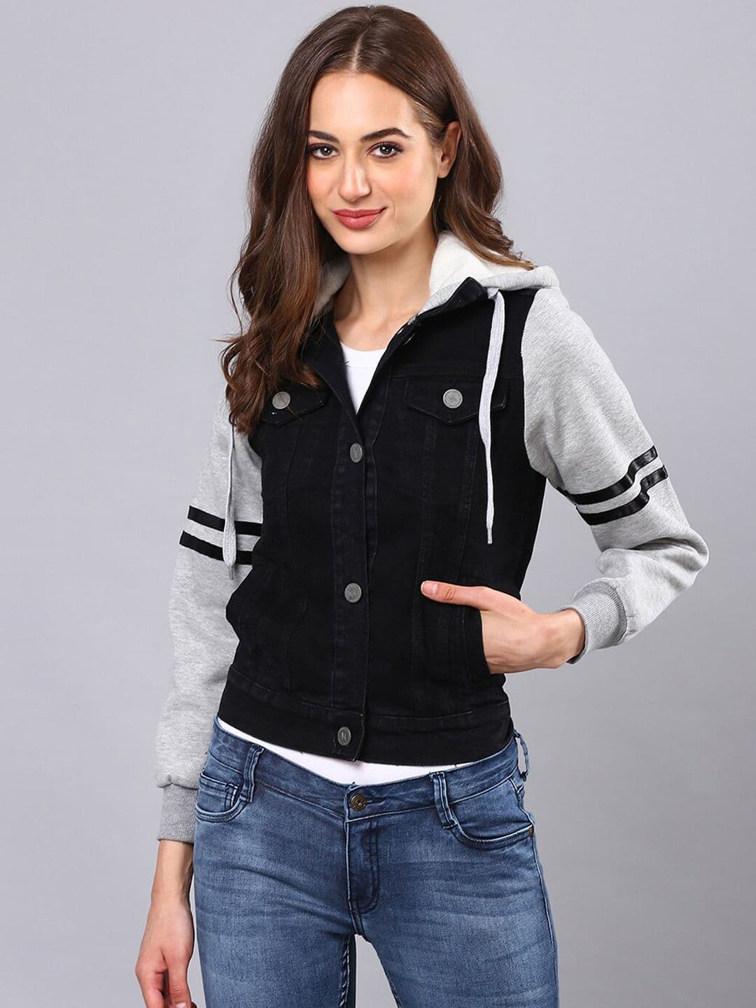 PINACOLADA Women Black Grey Colourblocked Windcheater Denim Jacket - view 1
