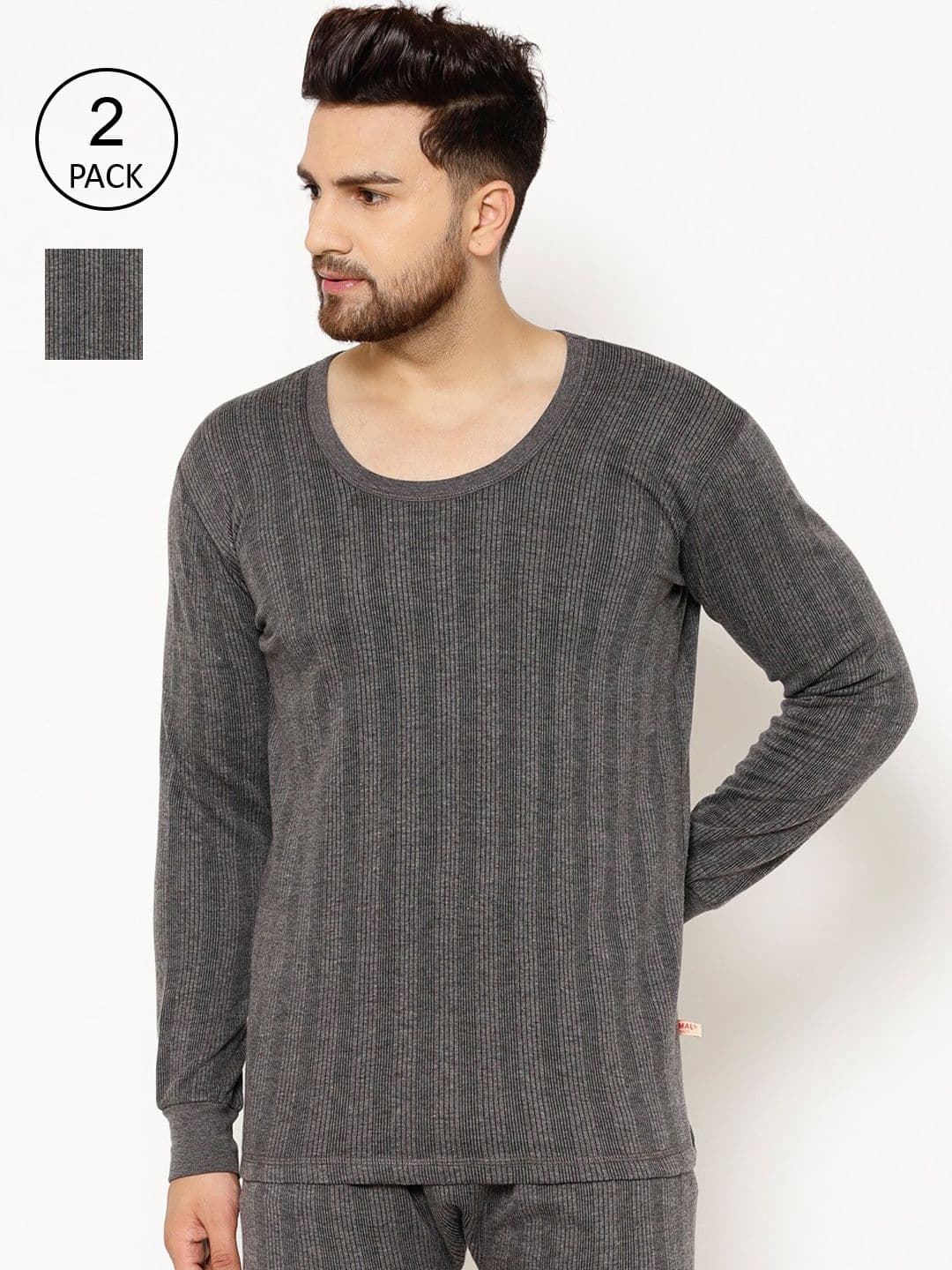 MACK JONNEY Men Pack Of 2 Black Striped Thermal Tops - view 1