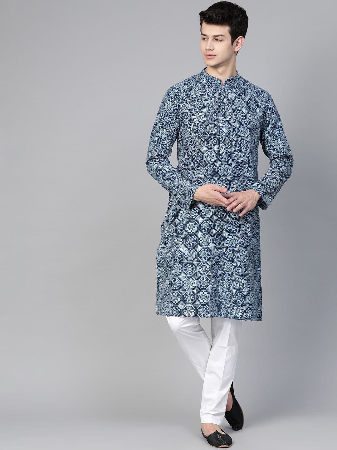 See Designs Men Blue Ethnic Motifs Printed Kurta - view 1
