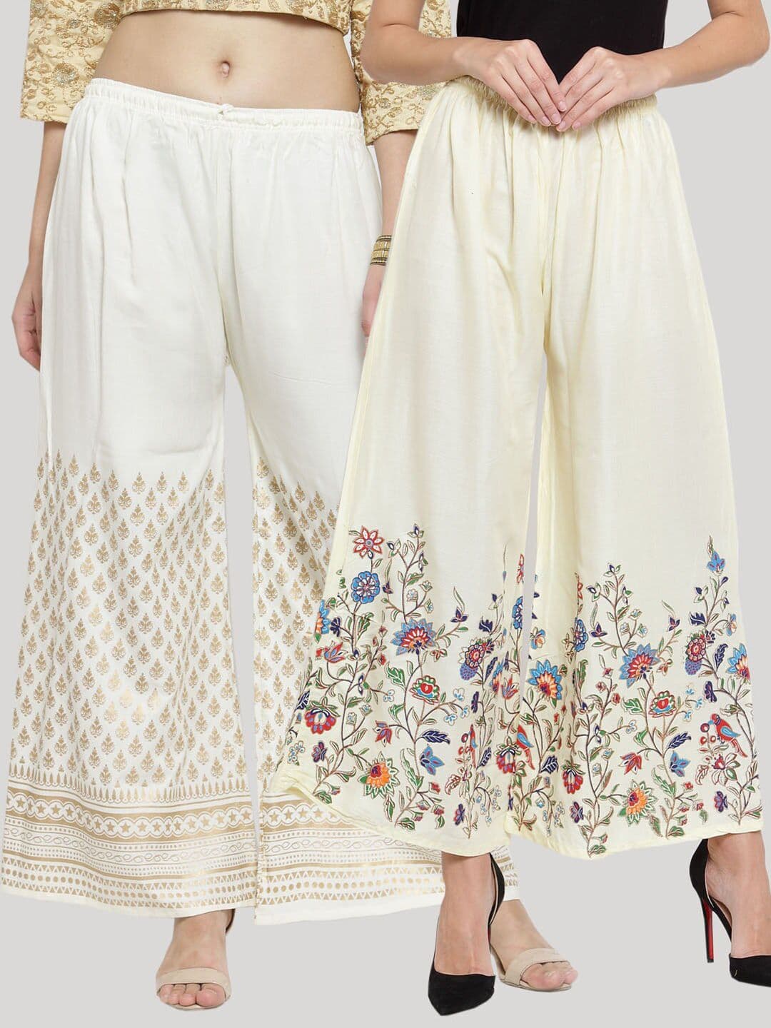Clora Creation Women Pack of 2 Floral Printed Knitted Ethnic Palazzos - view 1