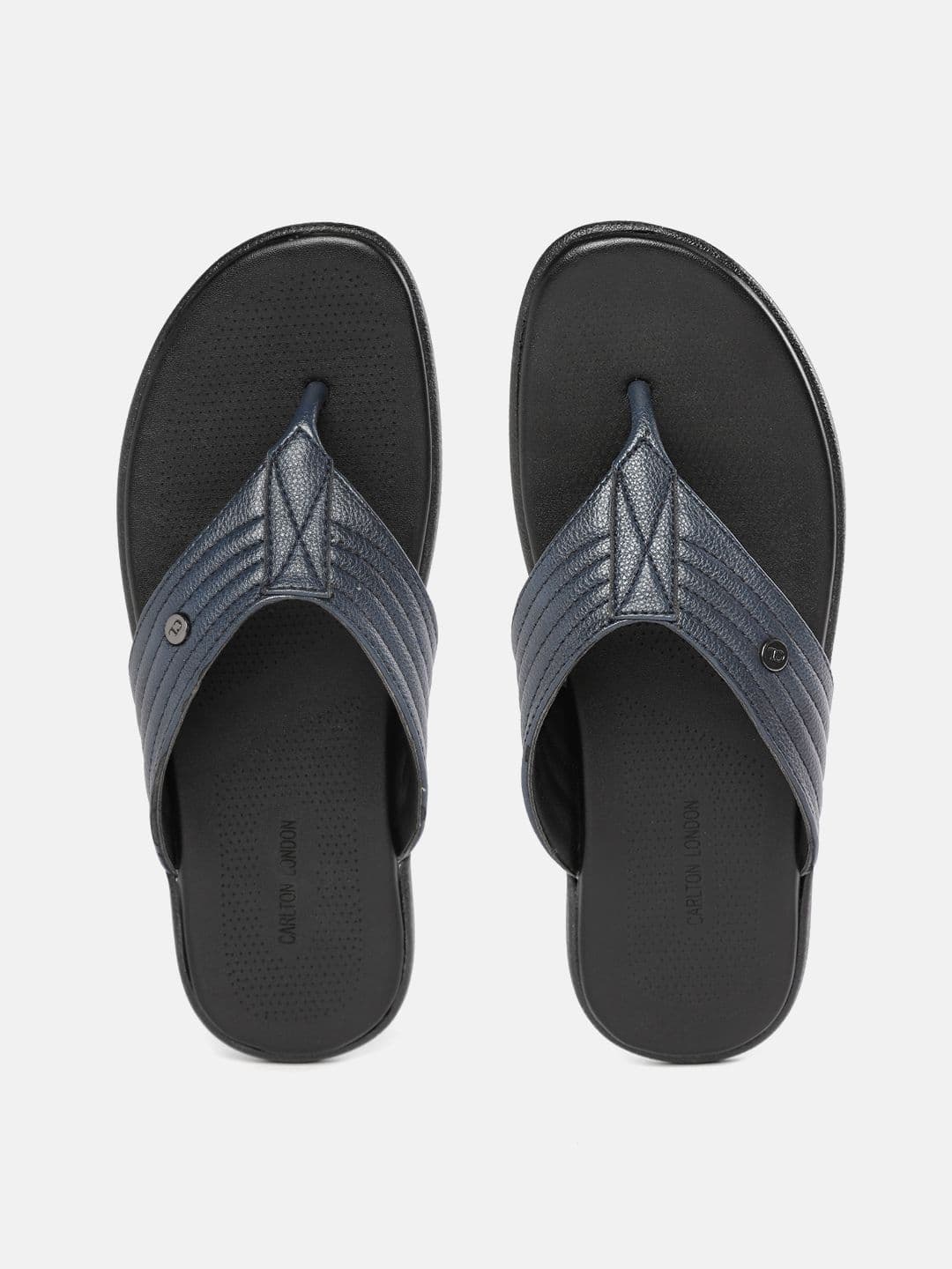 Carlton London Men Navy Blue Self Striped Comfort Sandals - view 1