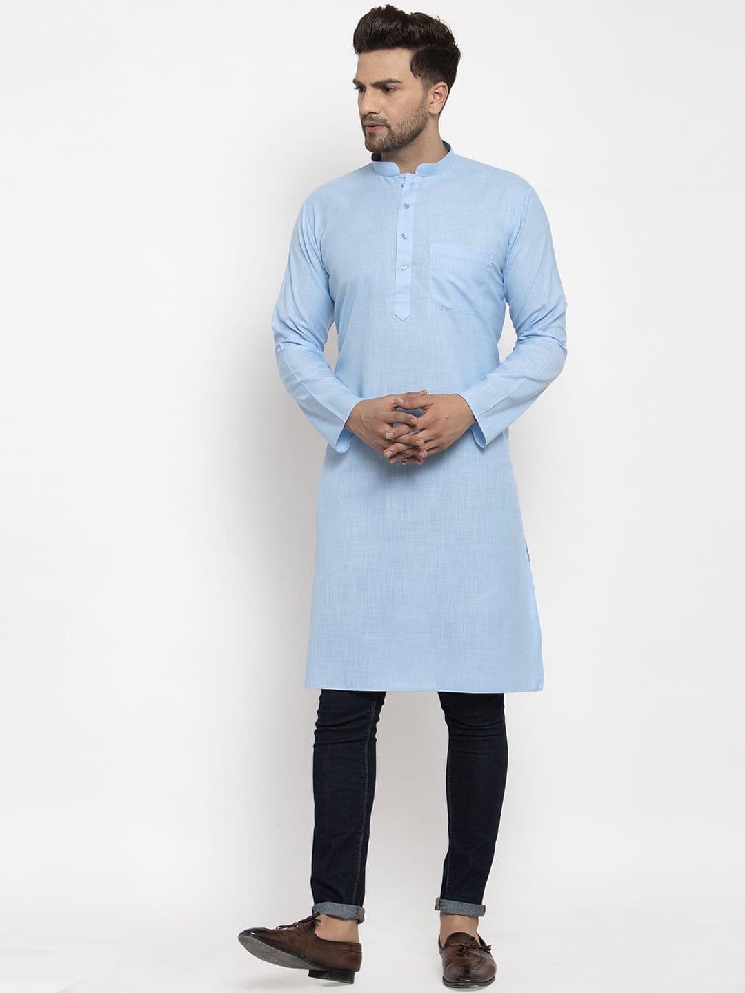 KRAFT INDIA Men Turquoise Blue Solid Straight Kurta - view 1