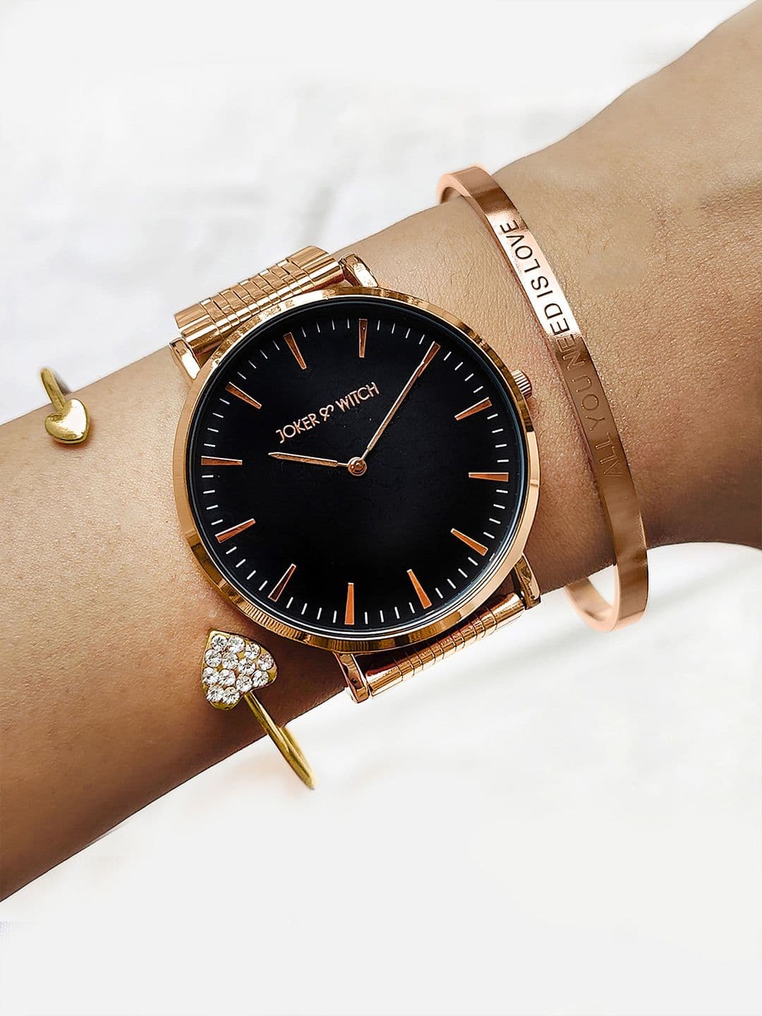 JOKER & WITCH Women Black & Rose Gold-Toned Aila Watch Gift Set JWBS554 - view 1