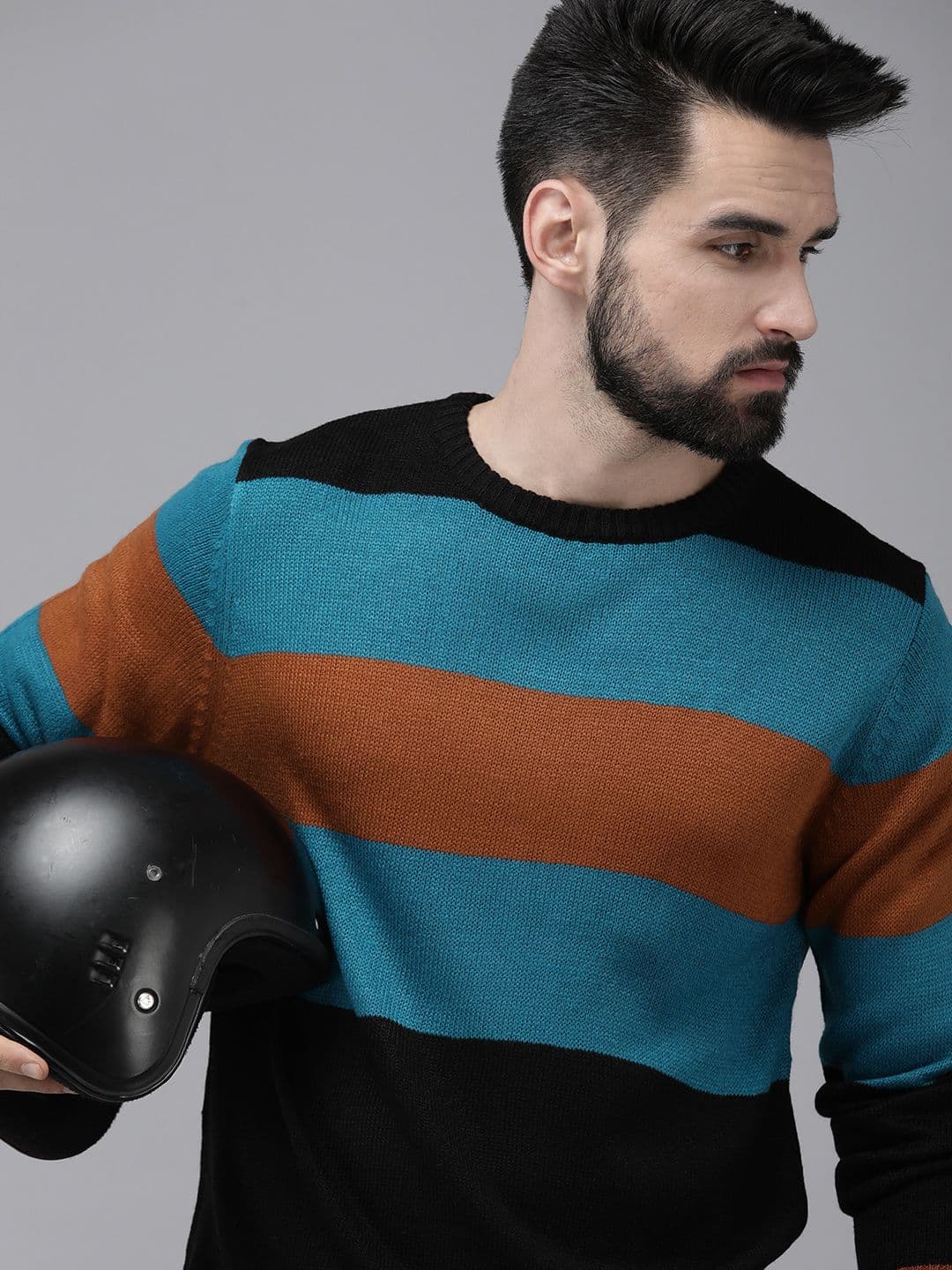 The Roadster Lifestyle Co. Men Blue & Black Colourblocked Casual Pullover - view 1