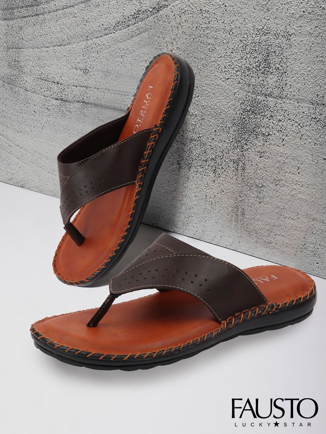 FAUSTO Men Brown Thong Flip-Flops - view 1