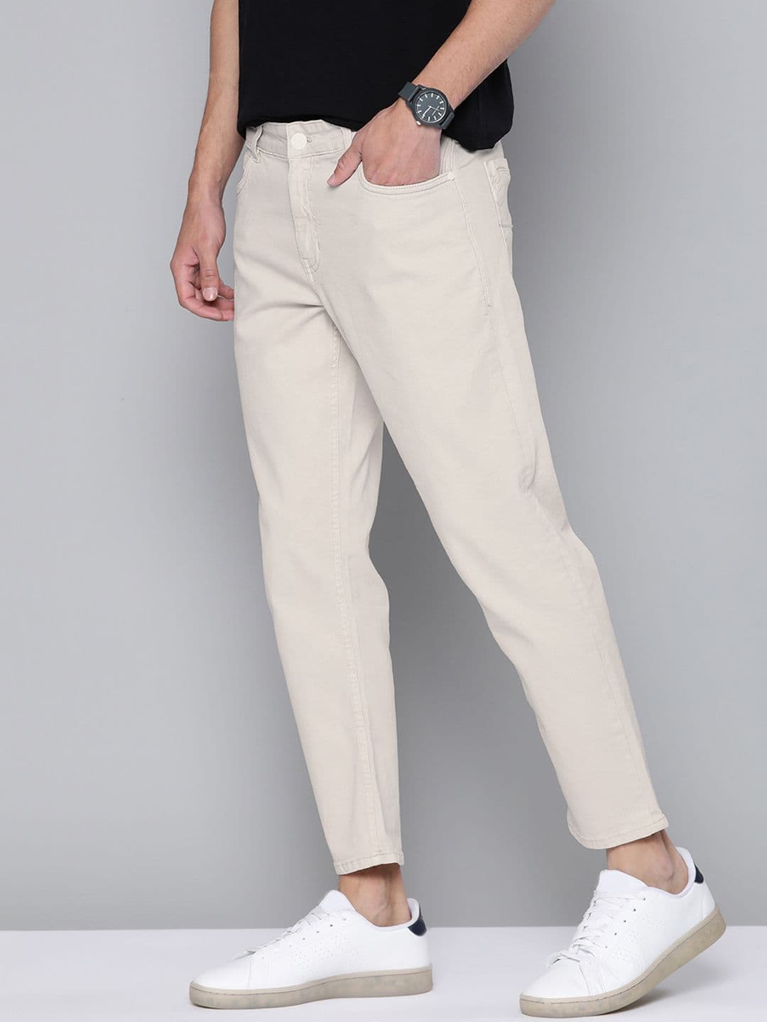 Mast & Harbour Men Beige Carrot Fit Stretchable Jeans