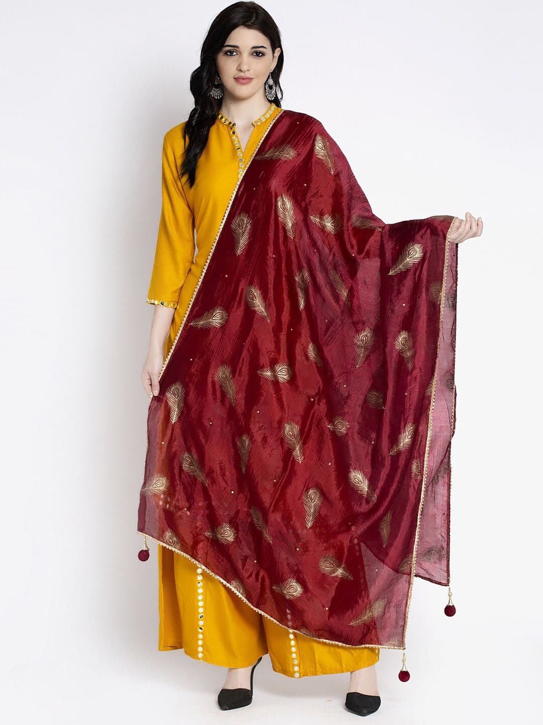Clora Creation Maroon & Gold Ethnic Motifs Printed Dupatta with Gotta Patti Border - view 1
