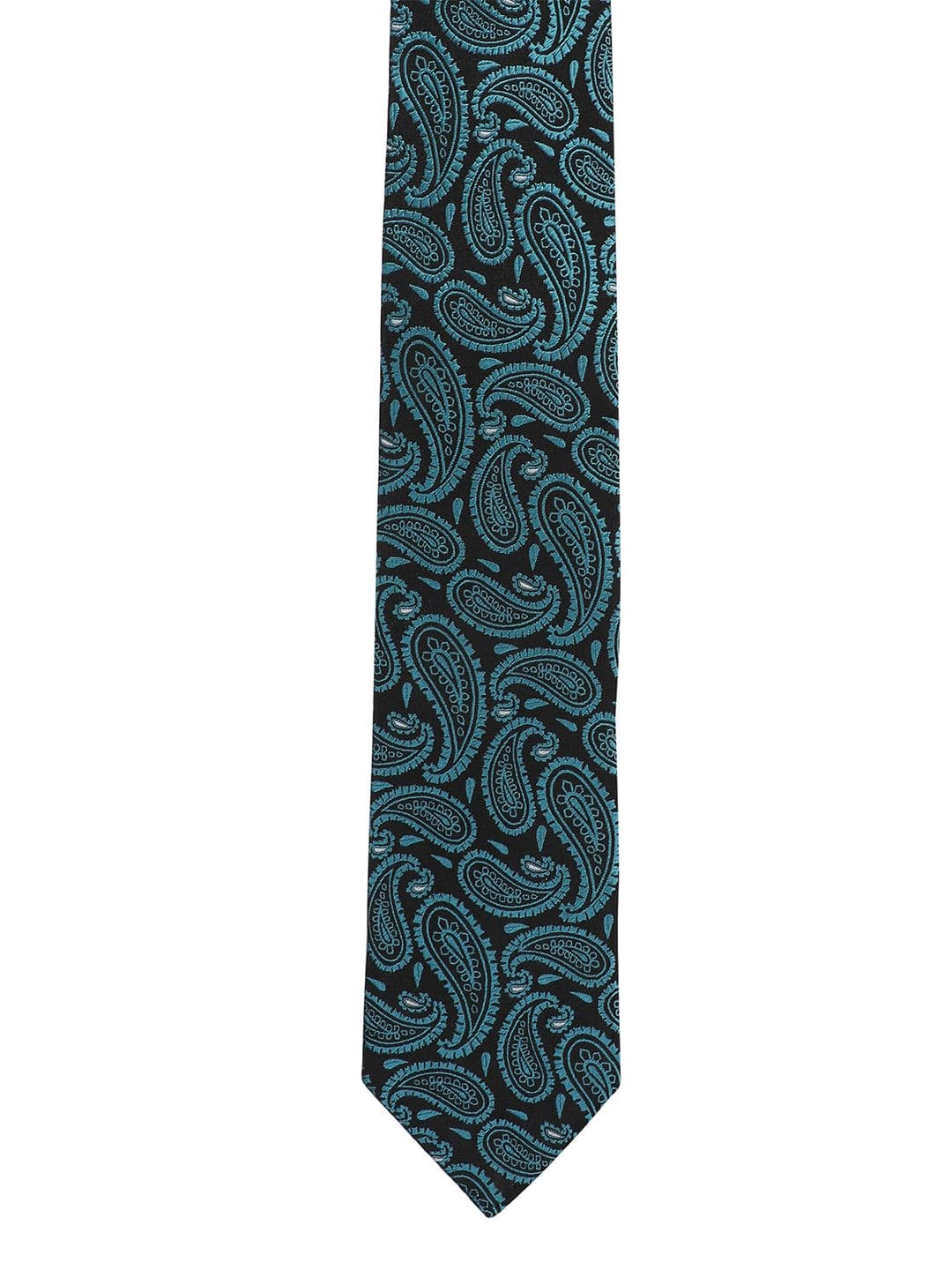 Alvaro Castagnino Men Black & Turquoise Blue Woven Design Broad Tie - view 1