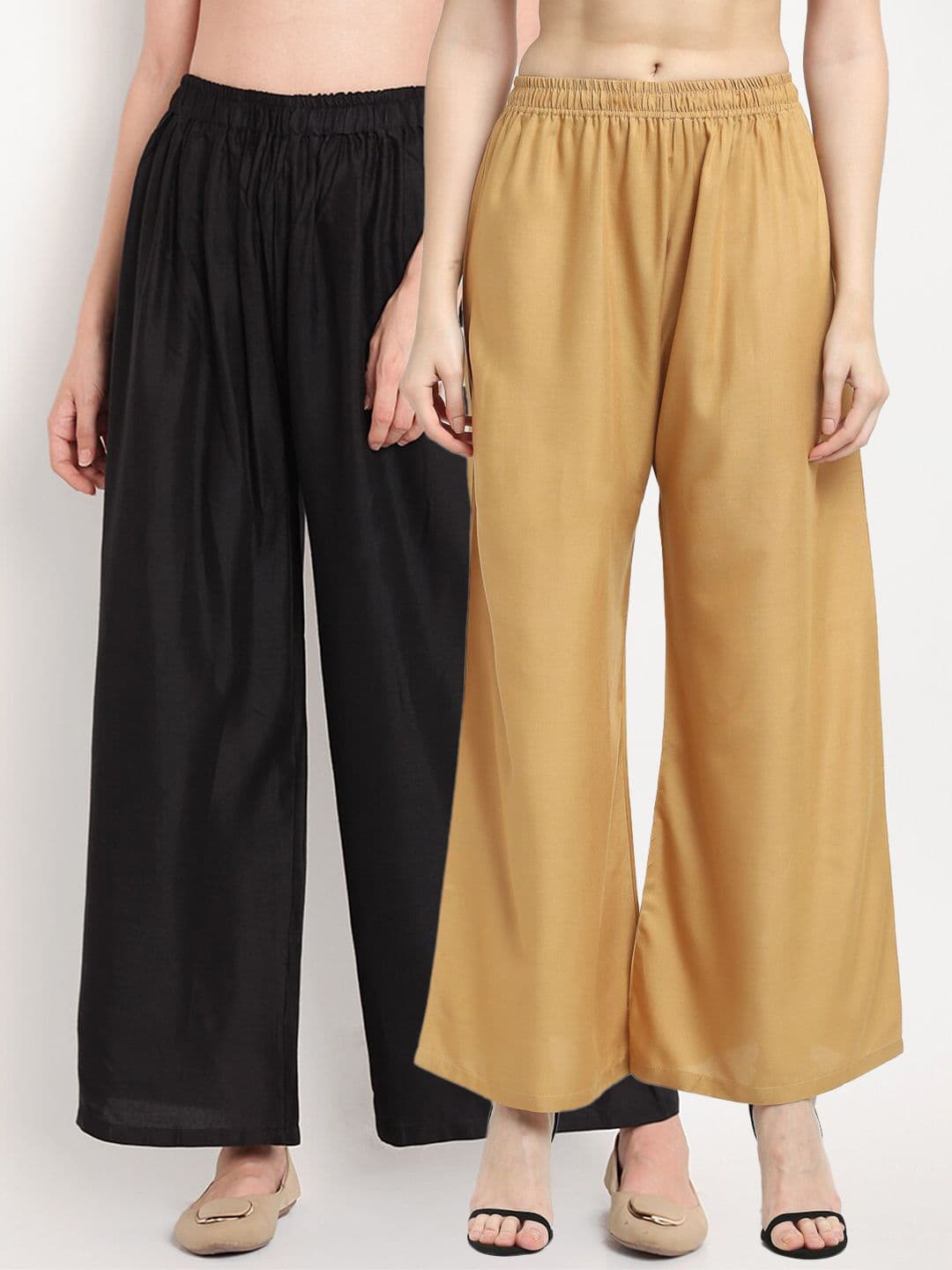 TAG 7 Women Pack of 2 Black & Beige Solid Wide-Leg Palazzos - view 1