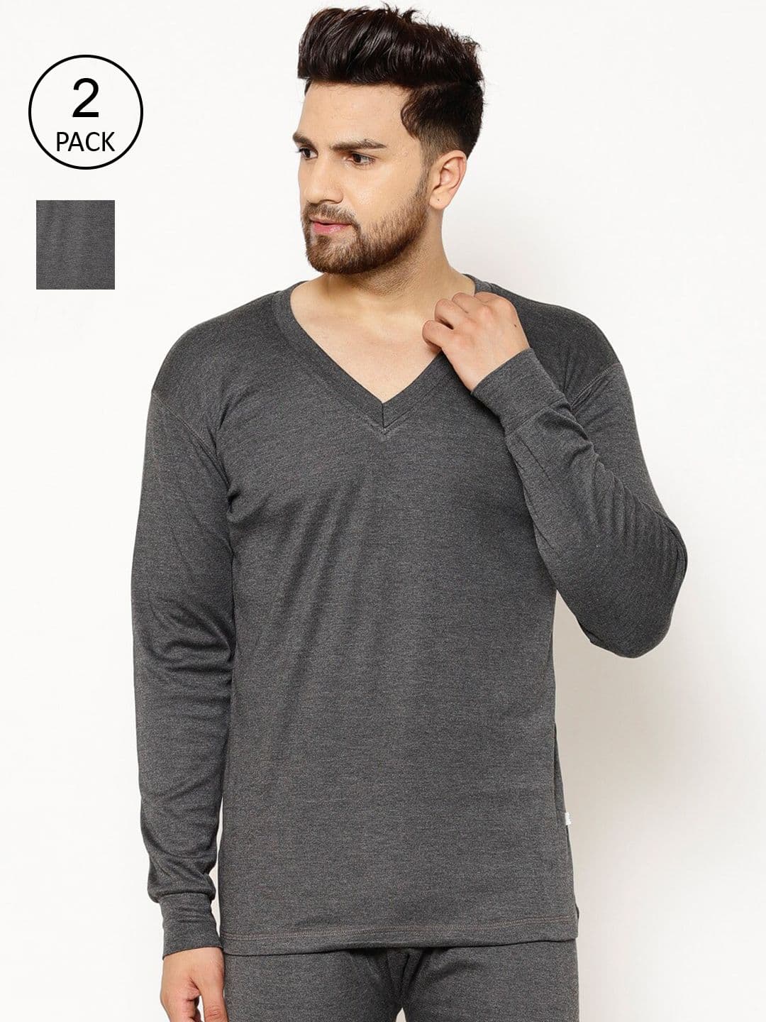 MACK JONNEY Men Black Pack of 2 Solid Thermal Top - view 1