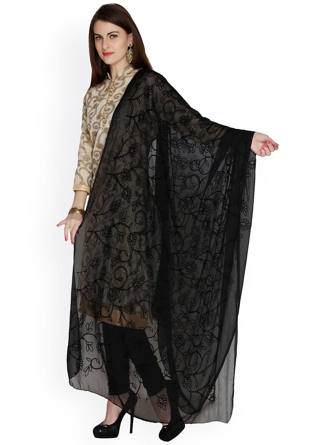 Dupatta Bazaar Black Embroidered Chiffon Dupatta - view 1