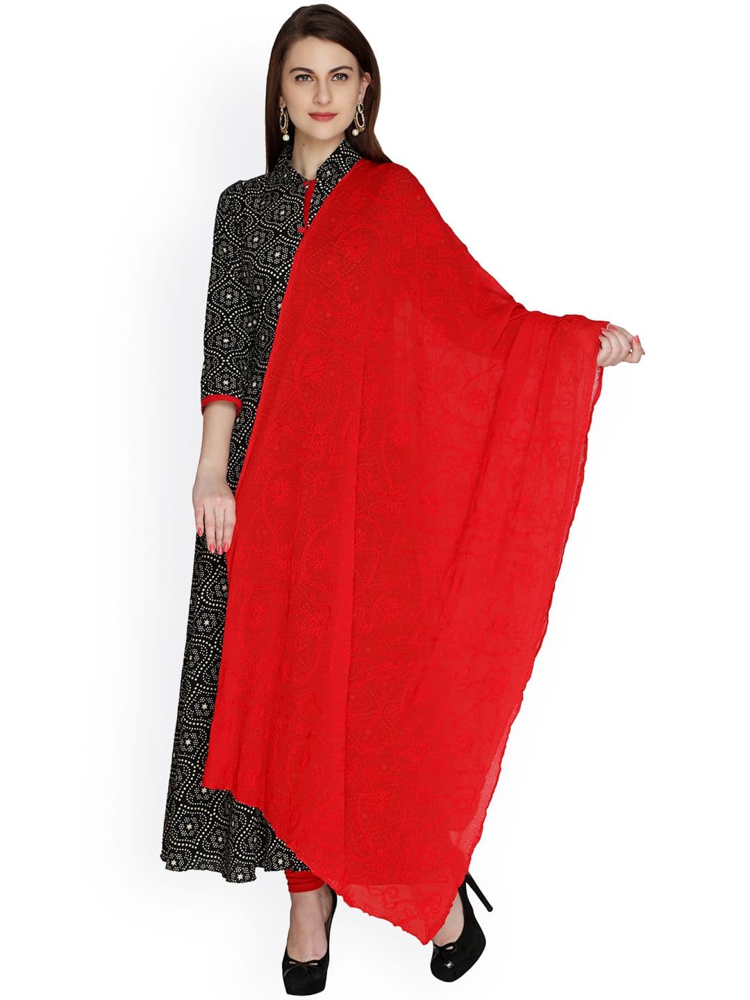 Dupatta Bazaar Red Embroidered Chiffon Dupatta - view 1