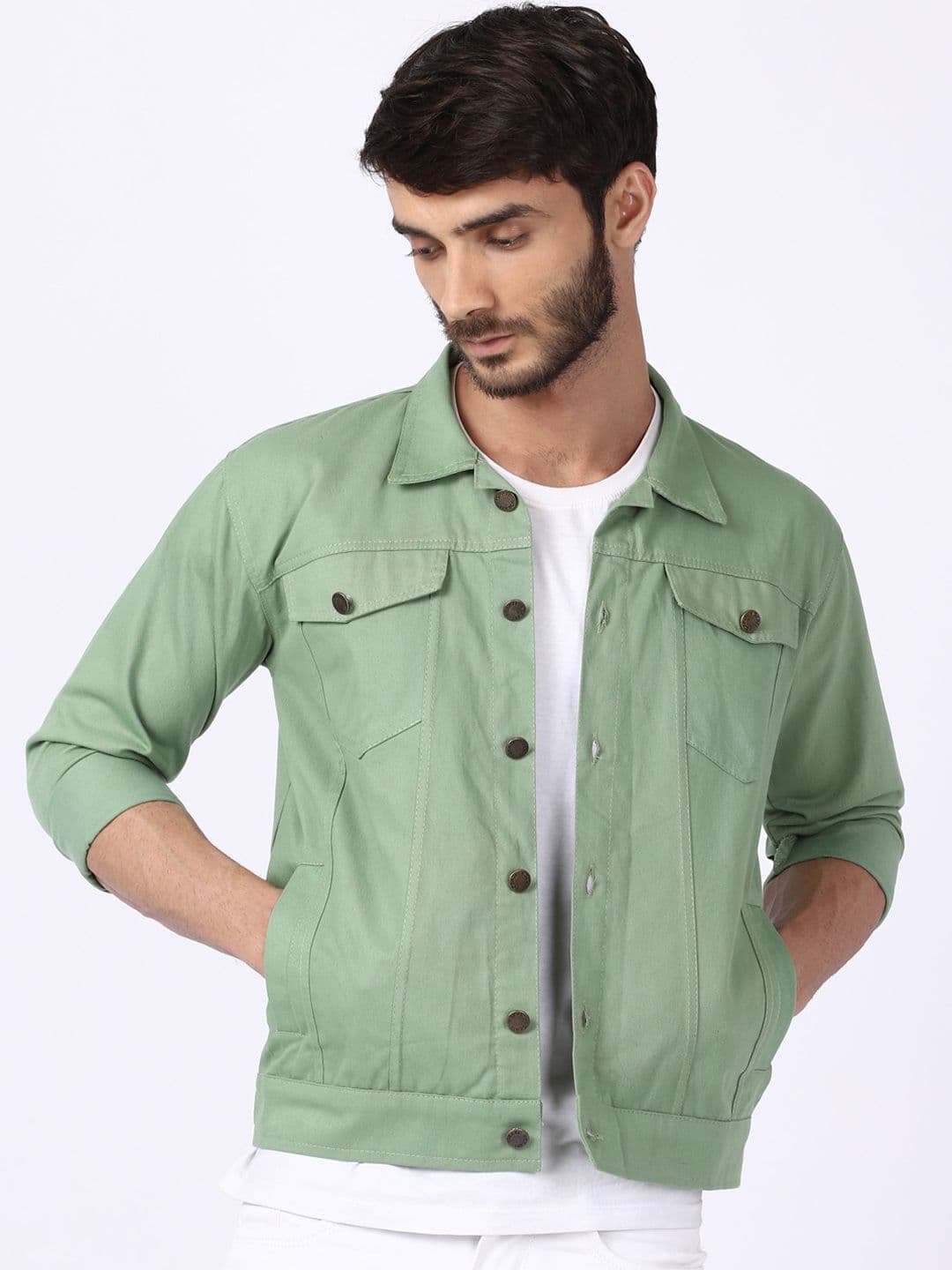 VOXATI Men Green Denim Jacket - view 1