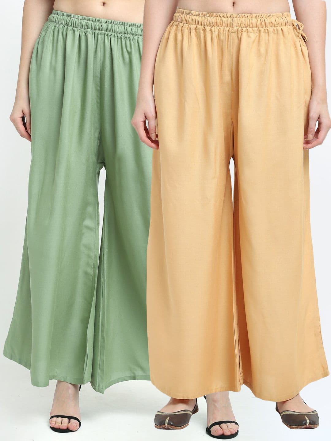TAG 7 Women Pack of 2 Beige & Green Flared Palazzos - view 1