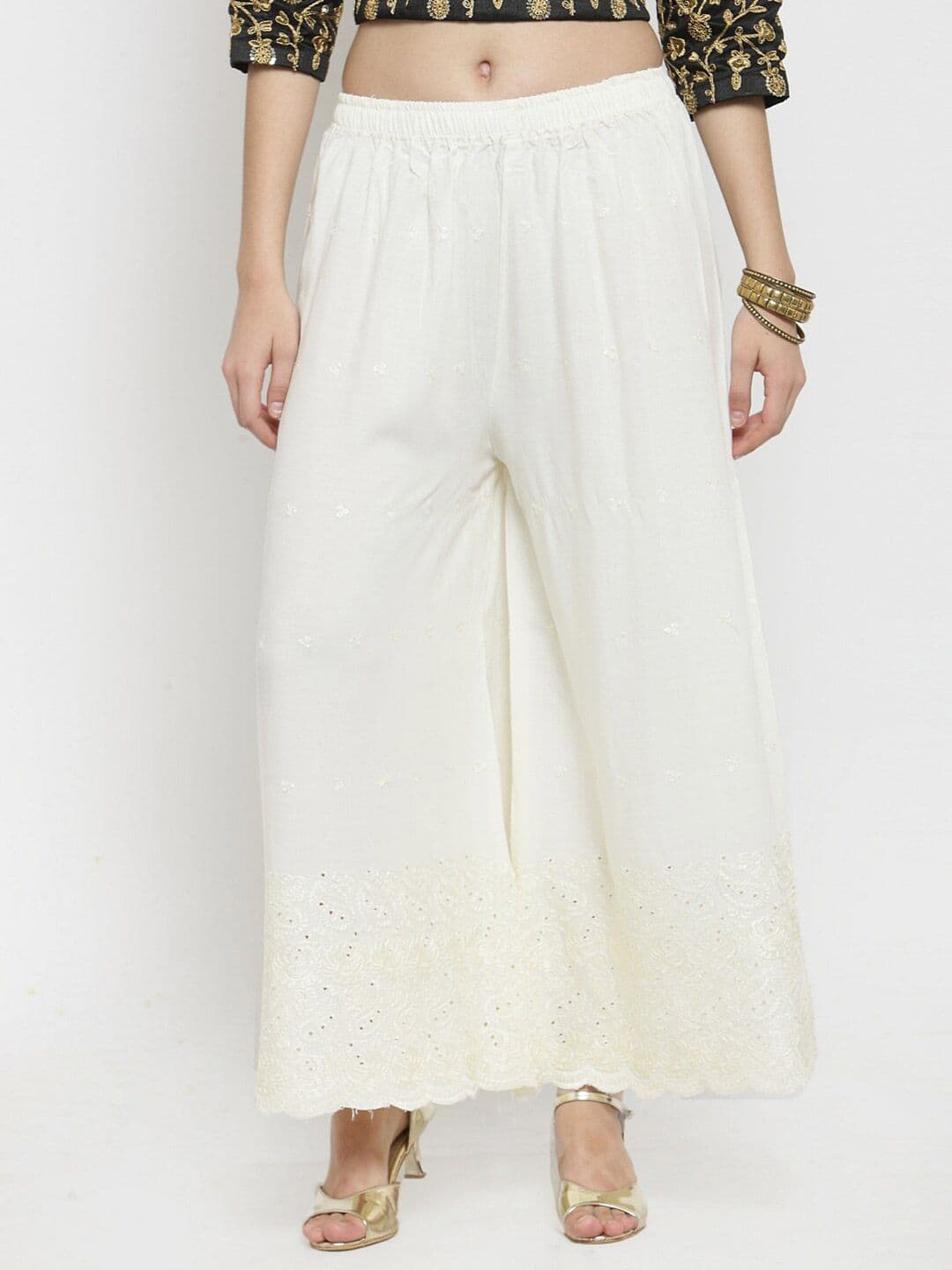 Clora Creation Women Off White Floral Chikankari Ethnic Palazzos - view 1