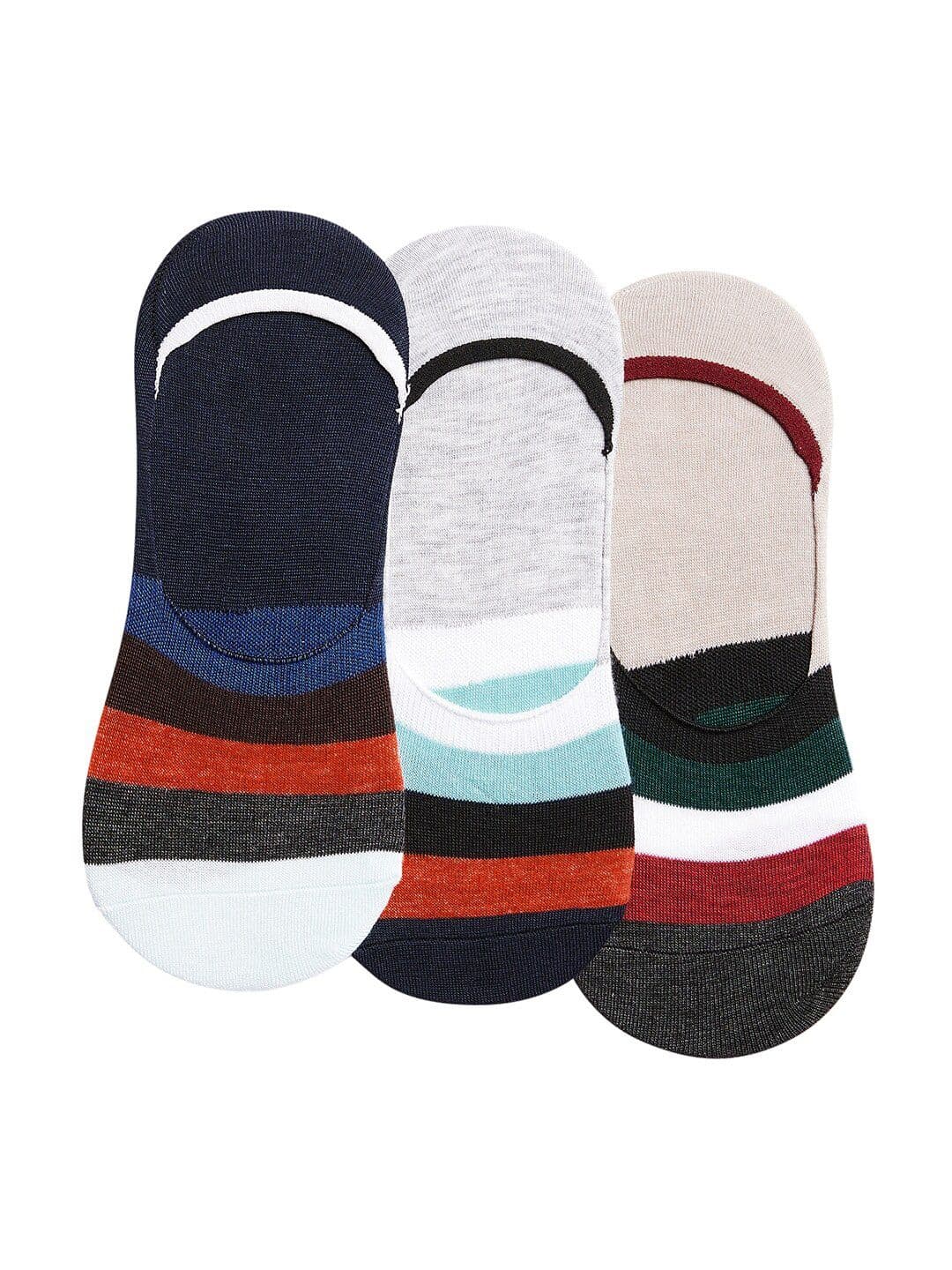 SECRETS BY ZEROKAATA Unisex Pack Of 3 Assorted Striped Cotton Shoe Liners Socks - view 1