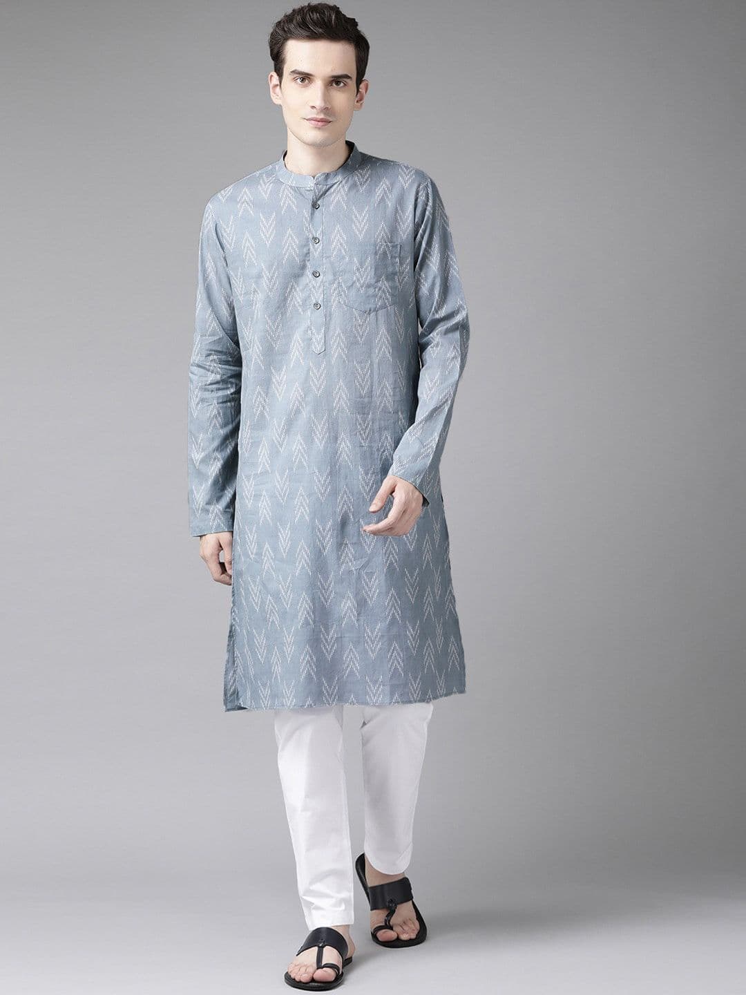 See Designs Men Grey Printed Kurta - view 1