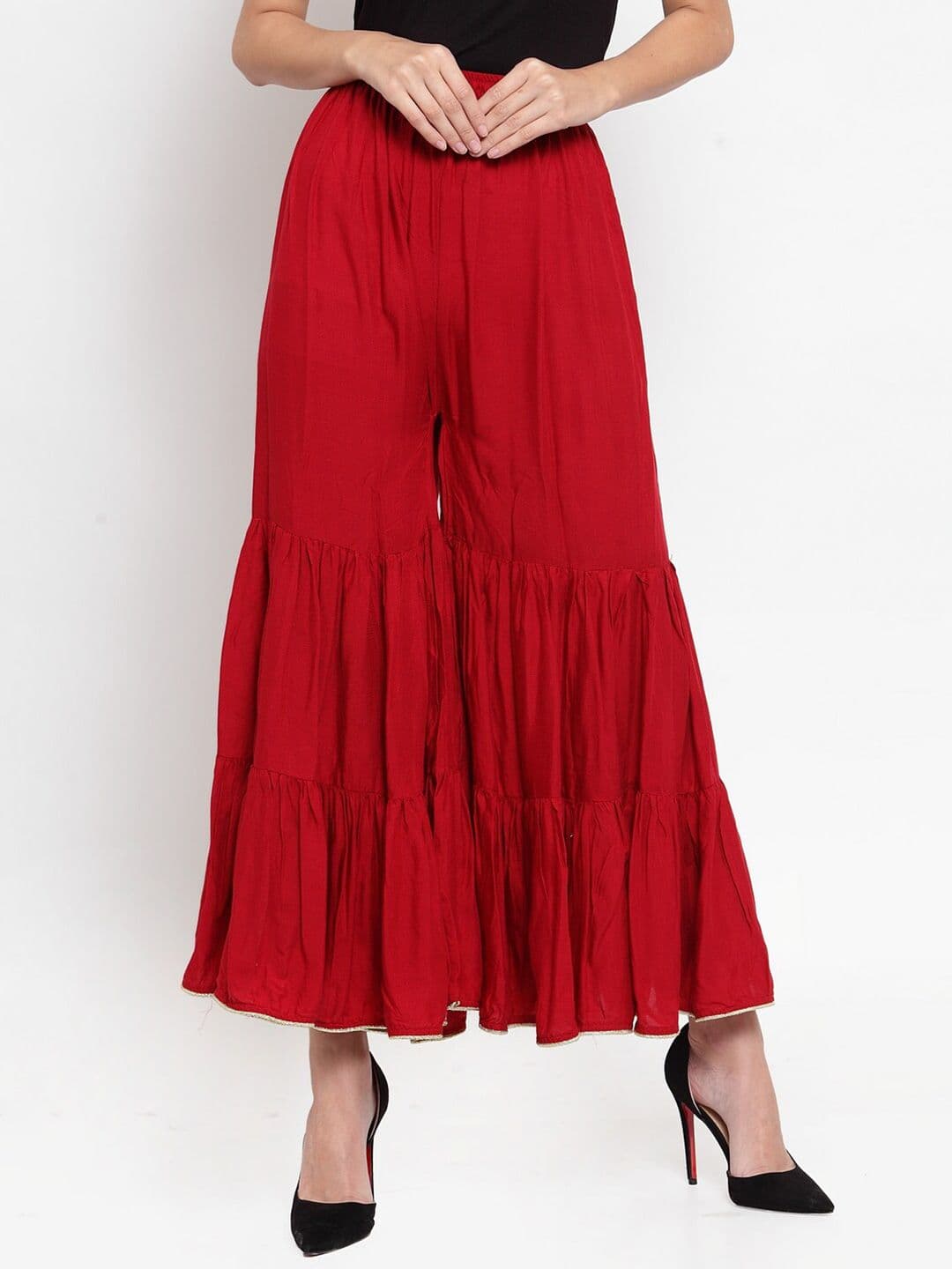 Clora Creation Women Maroon Flared Ethnic Palazzos - view 1
