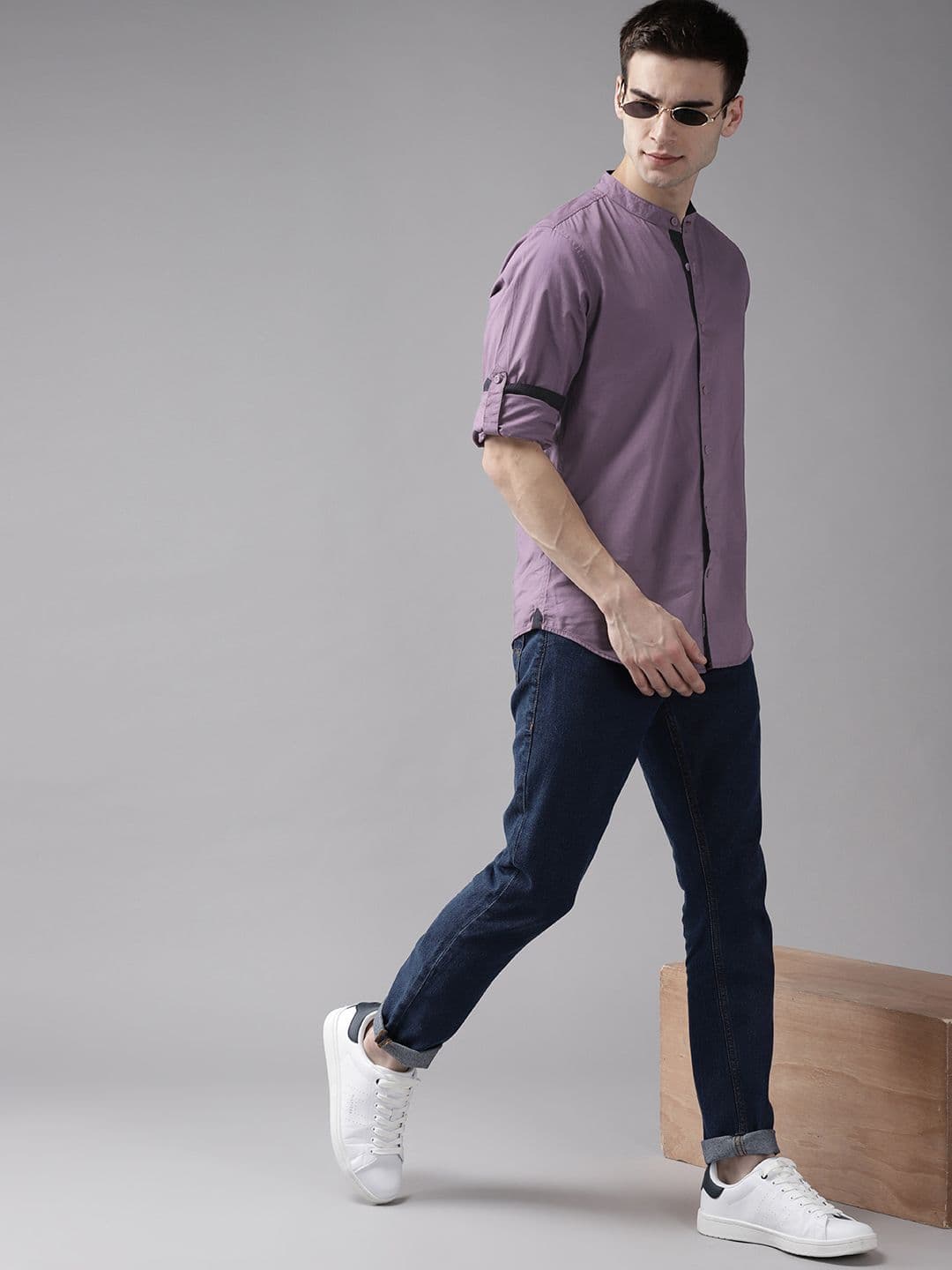 Roadster Men Purple Pure Cotton Solid Opaque Casual Shirt - view 1