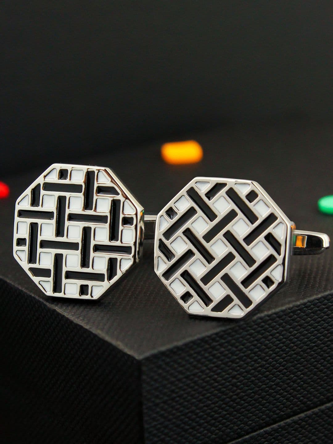 PELUCHE Gold-Toned & Brown Octagon Enamel Cufflinks - view 1