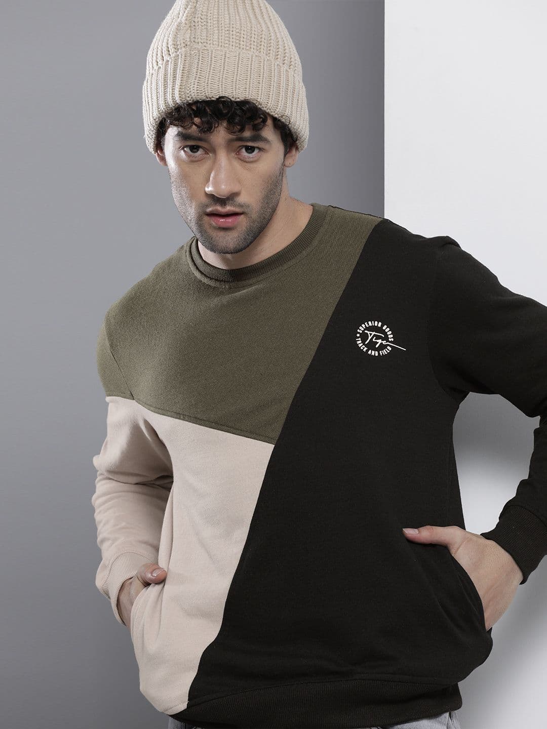 The Indian Garage Co Men Black Colourblocked Sweatshirt - view 1