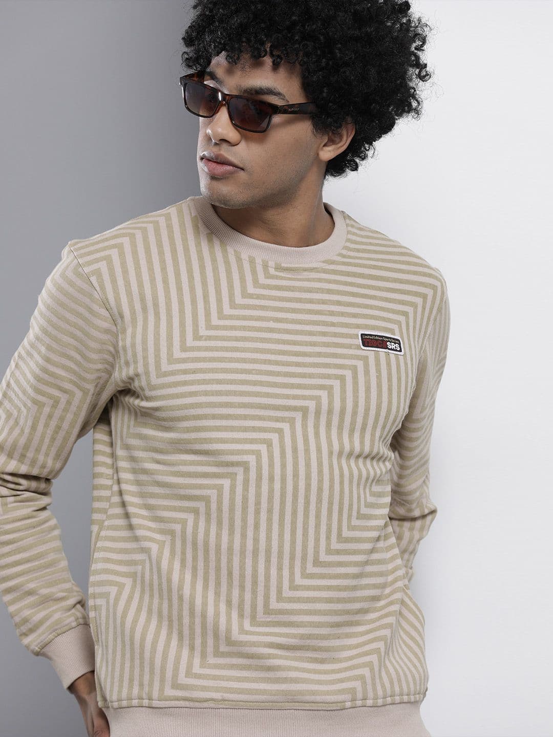 The Indian Garage Co Men Beige Striped Sweatshirt - view 1