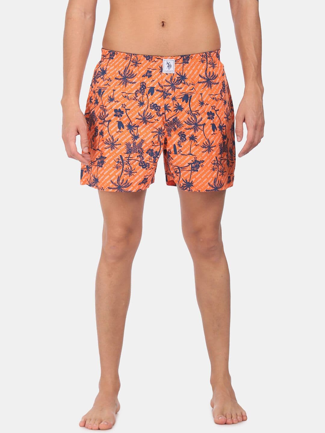 U.S. Polo Assn. Men Orange& Blue Tropical Printed Pure Cotton Boxers IYAC-AAI-PR - view 1