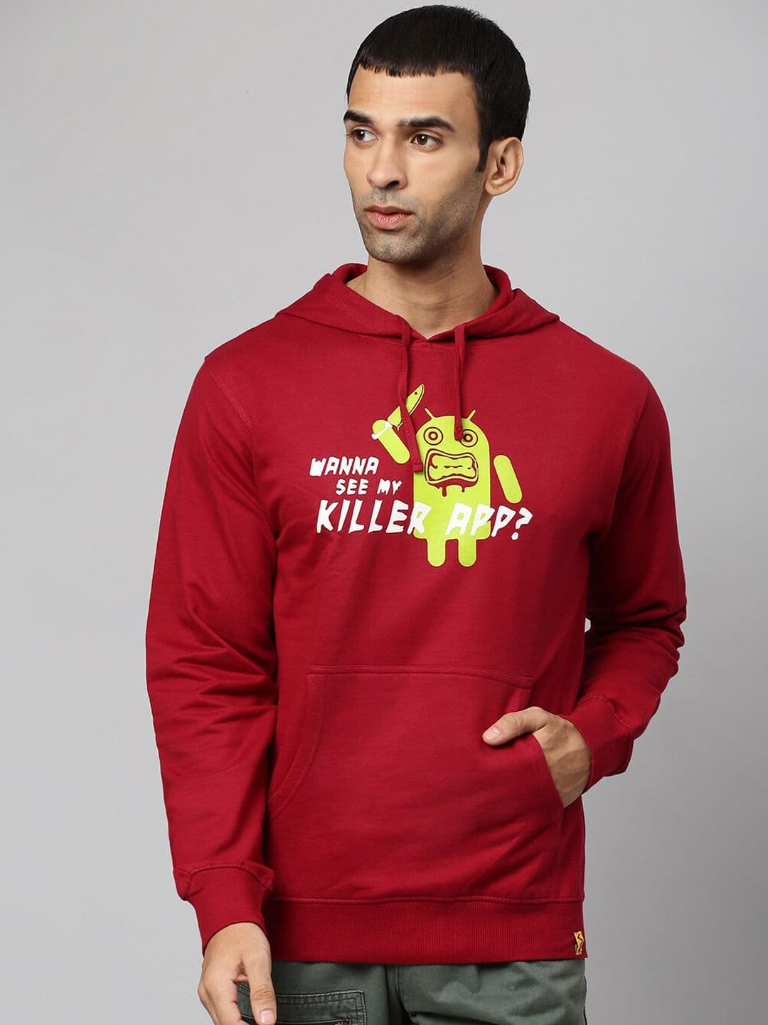 CAHOOT Men Maroon Printed Hooded Cotton Sweatshirt - view 1