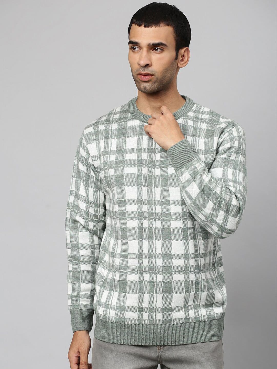 CAHOOT Men Off White & Grey Checked Pullover - view 1