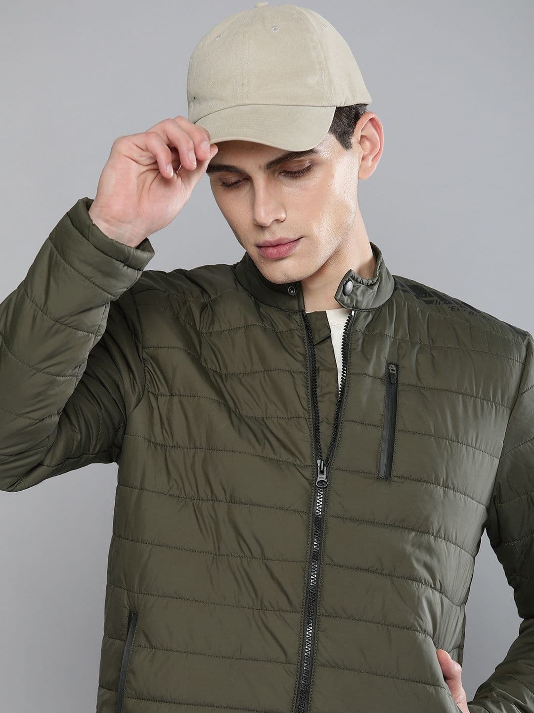 The Indian Garage Co Men Olive Green Padded Jacket - view 1