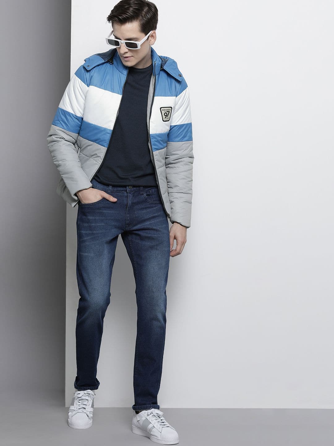 The Indian Garage Co Men Colourblock Slim Fit Puffer Jacket with Detachable Hood - view 1