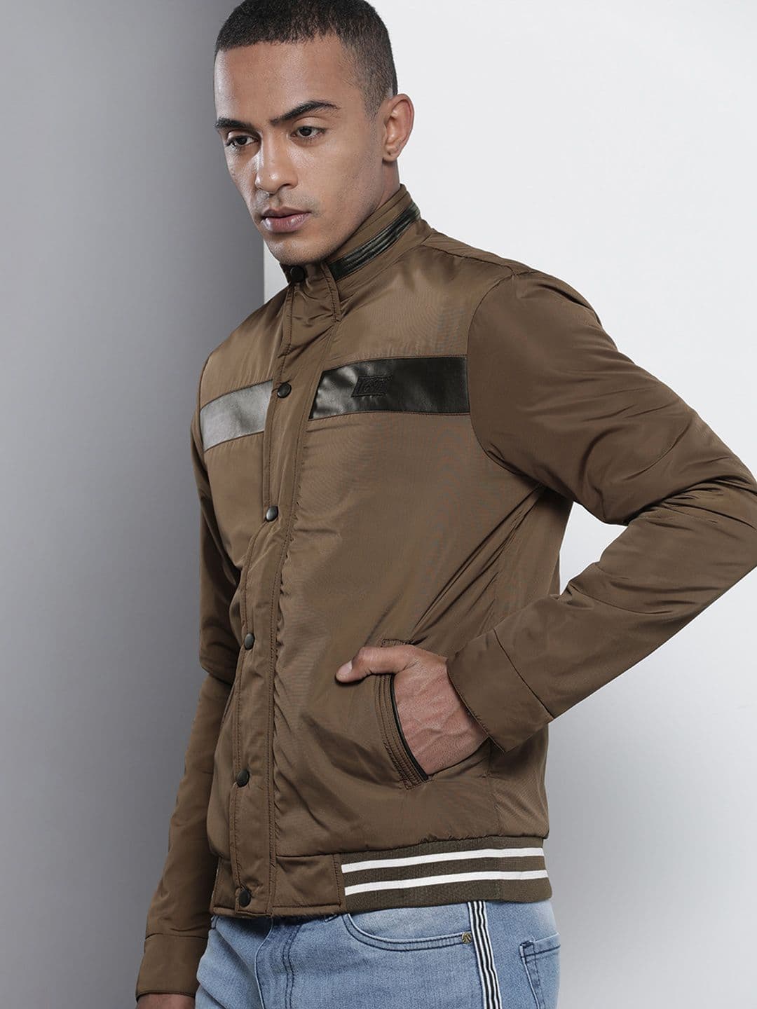 The Indian Garage Co Men Slim Fit Bomber Jacket with Insert Pockets - view 1