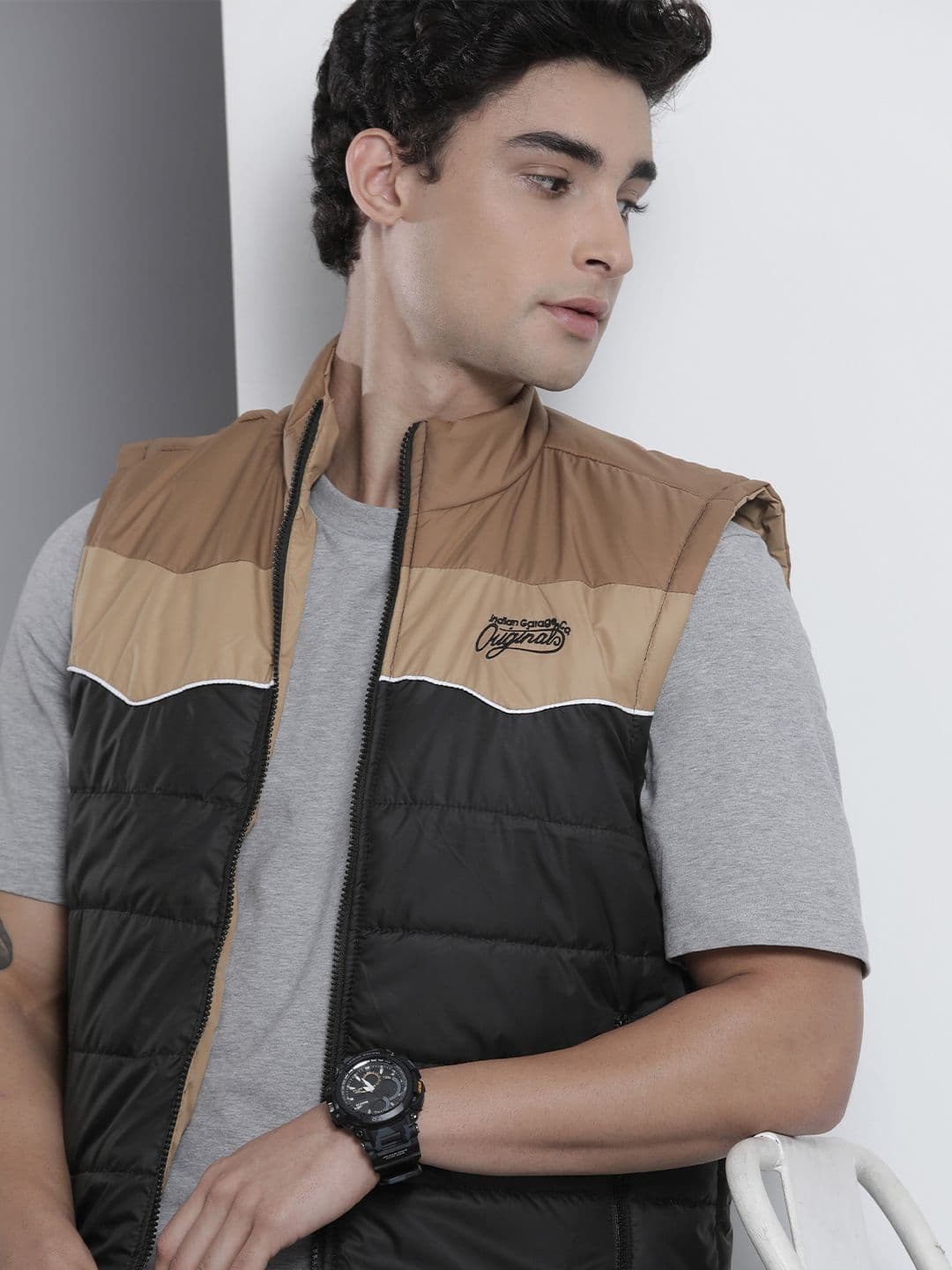 The Indian Garage Co Men Slim Fit Puffer Jacket with Zipper Pockets - view 1