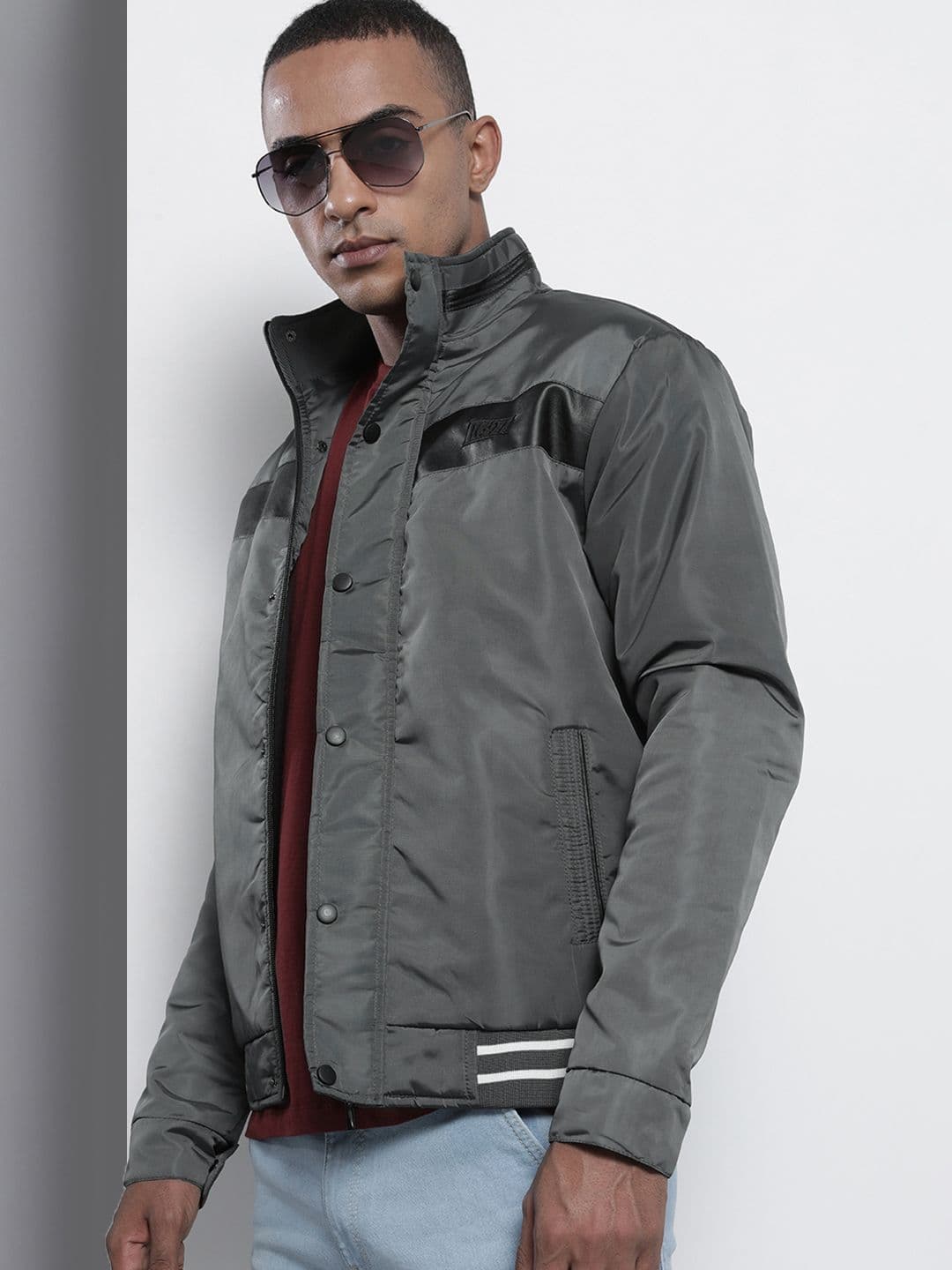 The Indian Garage Co Men Slim Fit Bomber Jacket with Insert Pockets - view 1