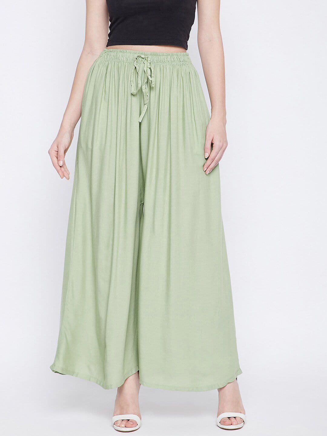 Clora Creation Women Green Flared Knitted Palazzos - view 1