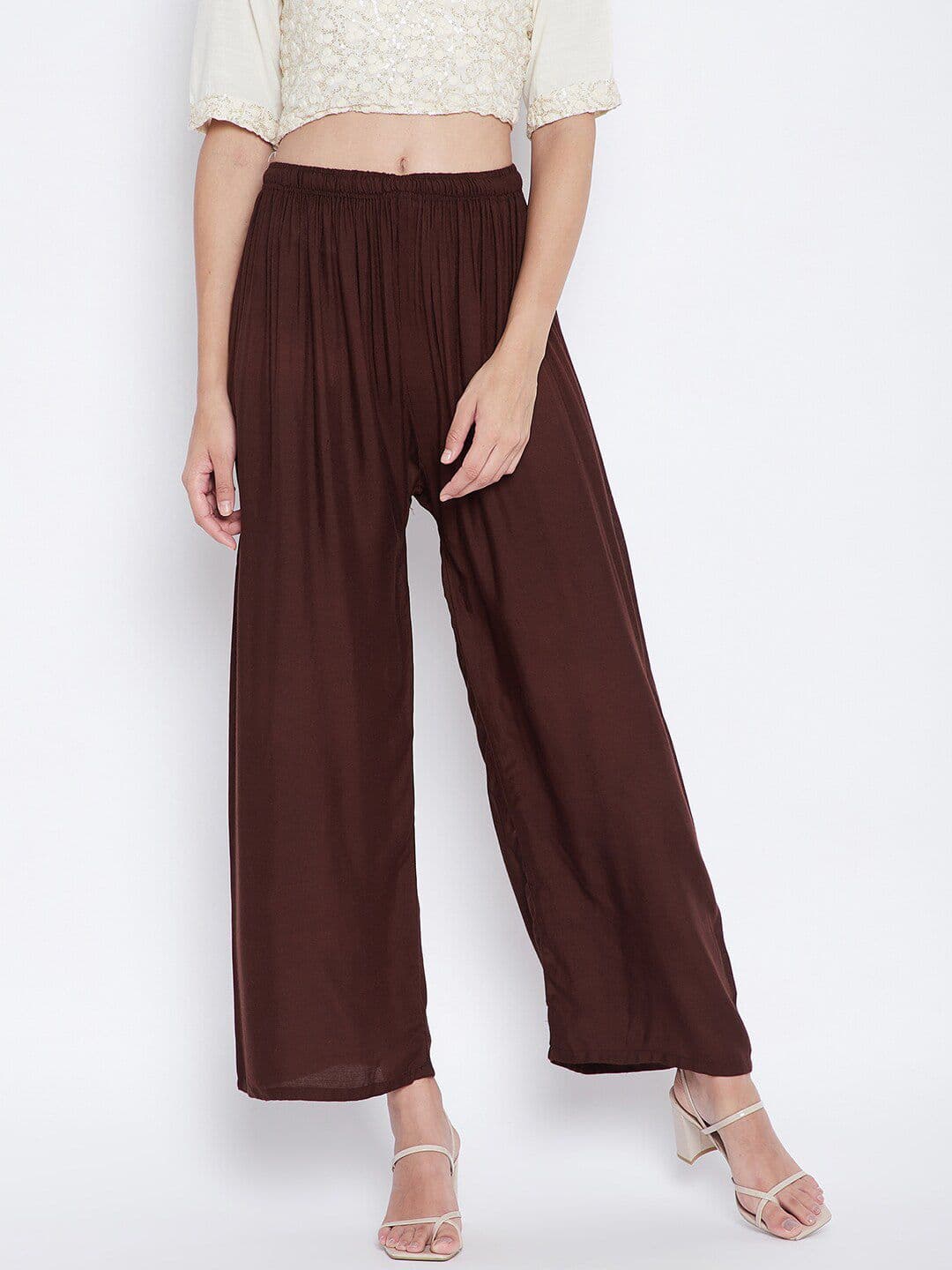 Clora Creation Women Coffee Brown Knitted Palazzos - view 1