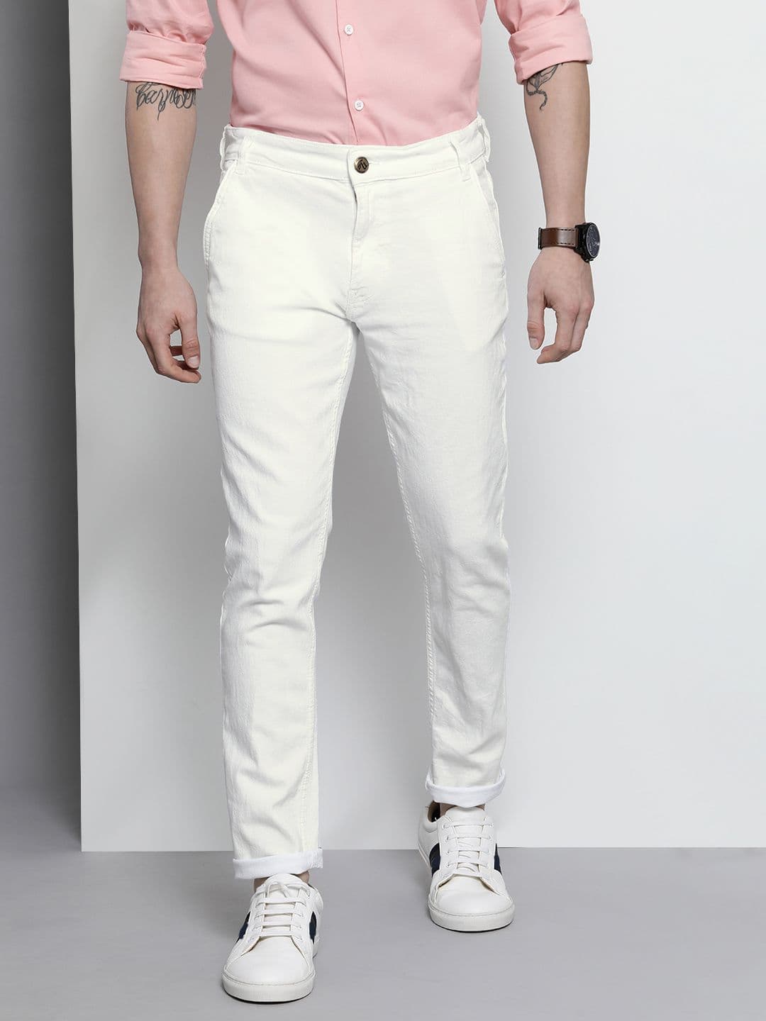 The Indian Garage Co Men White Slim Fit Stretchable Jeans - view 1