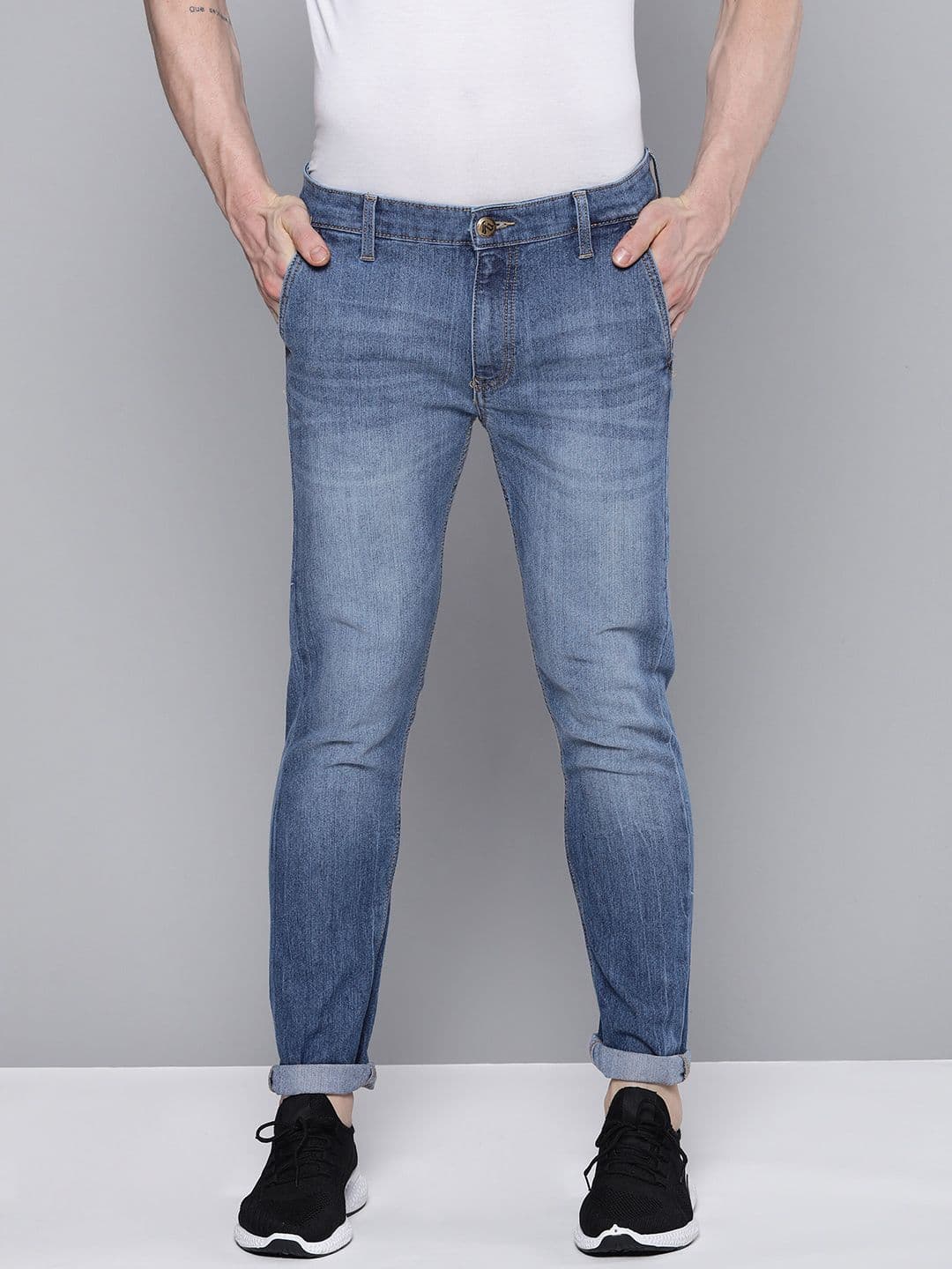 The Indian Garage Co Men Blue Slim Fit Light Fade Mid Rise Clean Look Stretchable Jeans - view 1