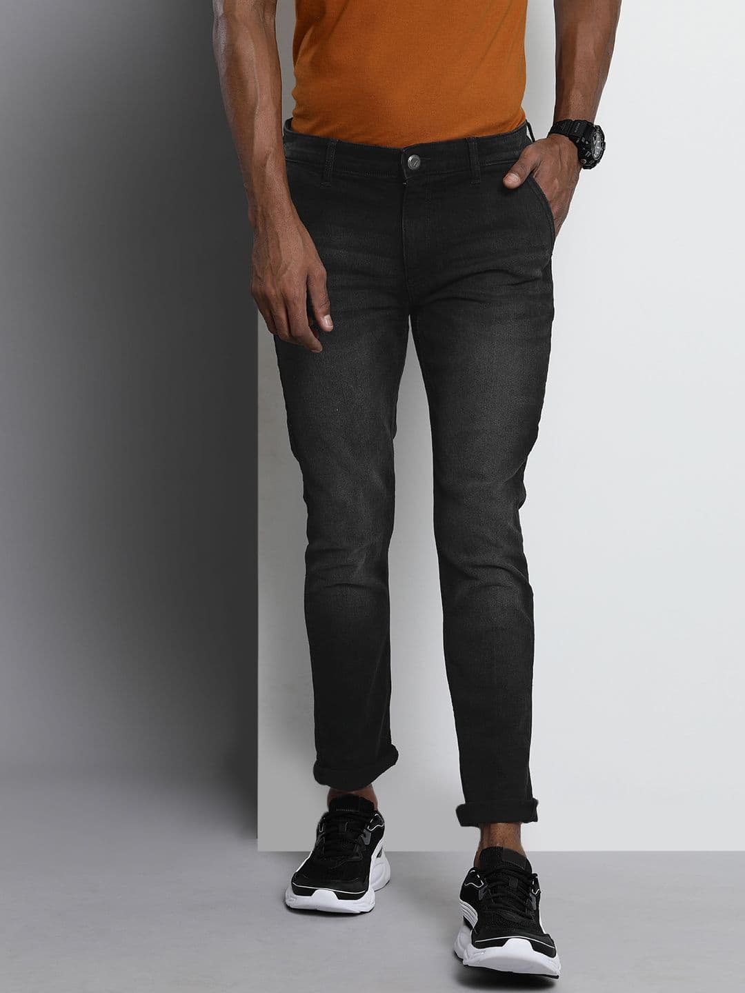 The Indian Garage Co Men Black Slim Fit Stretchable Jeans - view 1