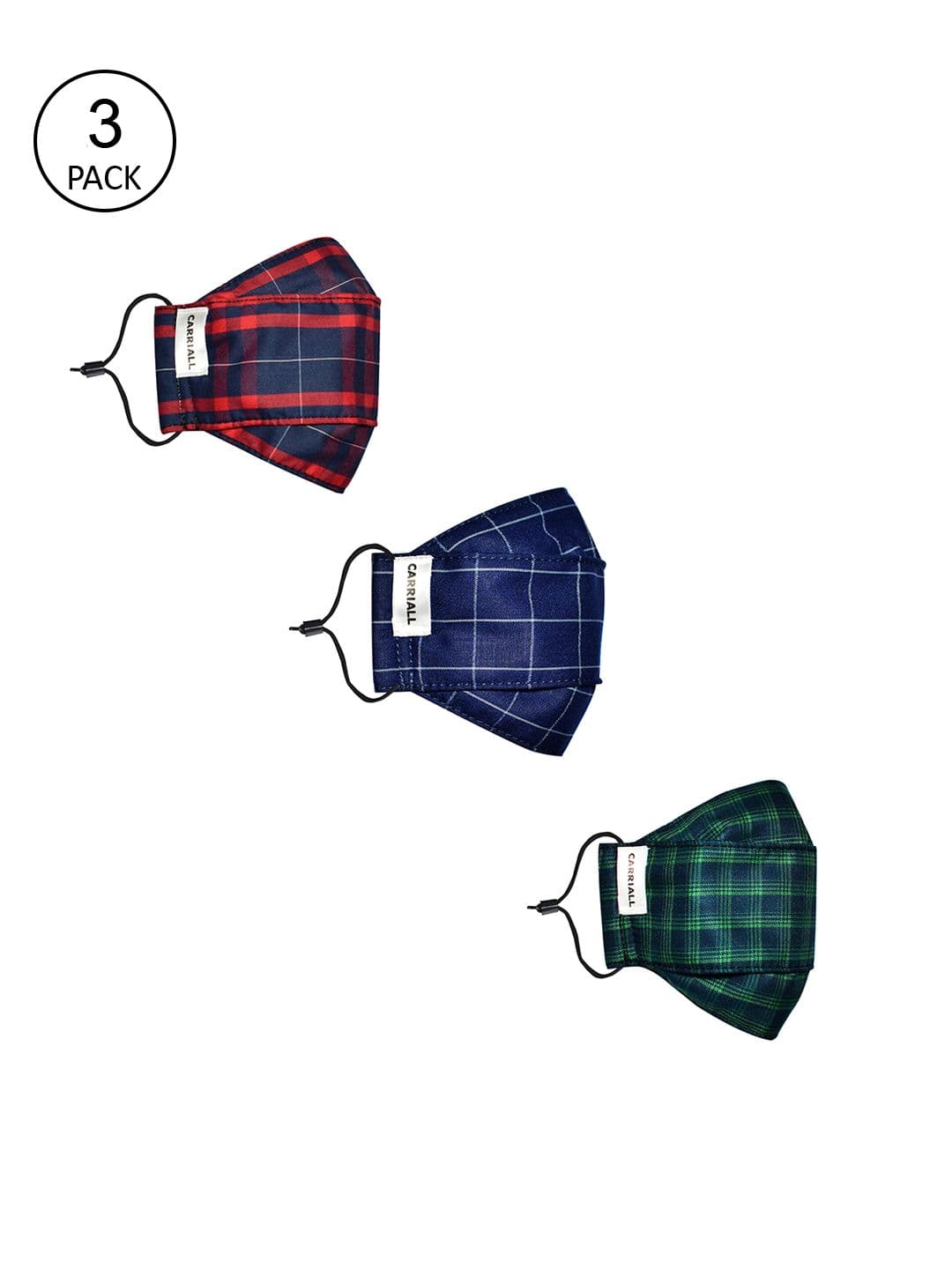 CARRIALL Unisex Pack Of 3 Assorted 3-Ply Cotton Reusable Cloth Masks - view 1