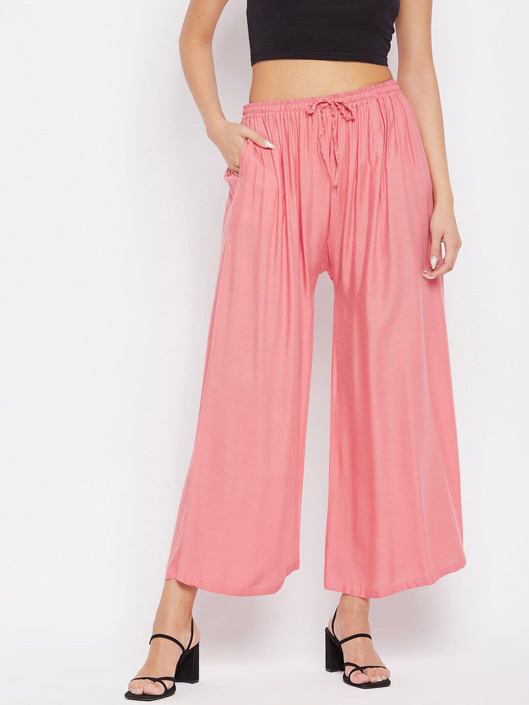 Clora Creation Women Peach-Coloured Knitted Ethnic Palazzos - view 1