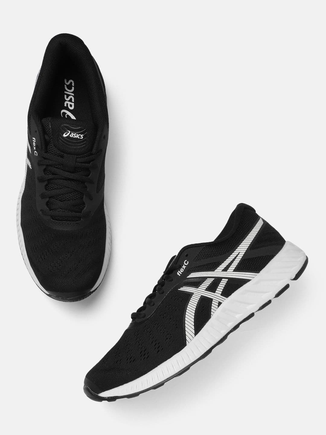 ASICS FLEXC Men Black & White Running Shoes - view 1