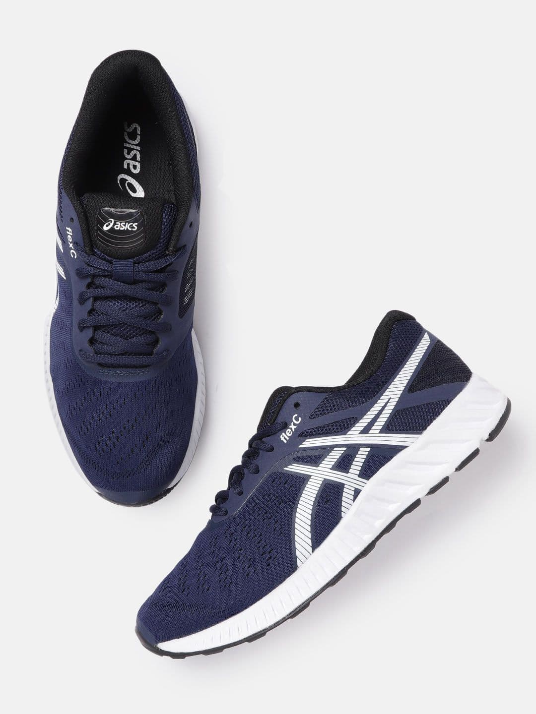 ASICS Men Navy Blue & White Woven Design Flexc Running Shoes - view 1