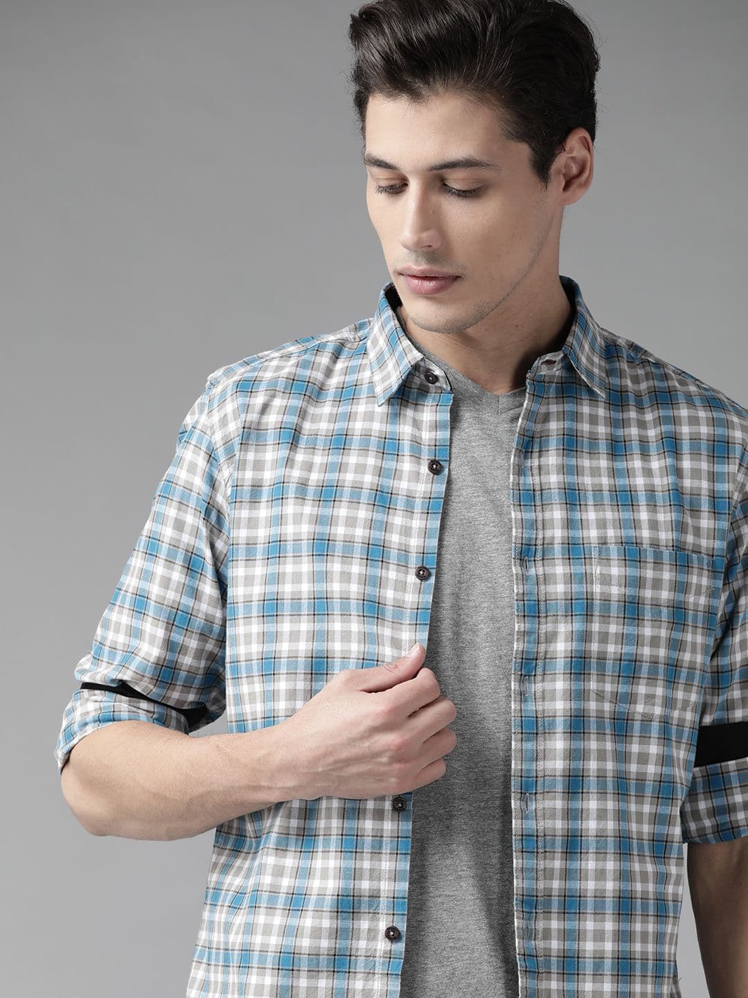 Roadster Men Grey Tartan Checked Pure Cotton Sustainable Casual Shirt - view 1