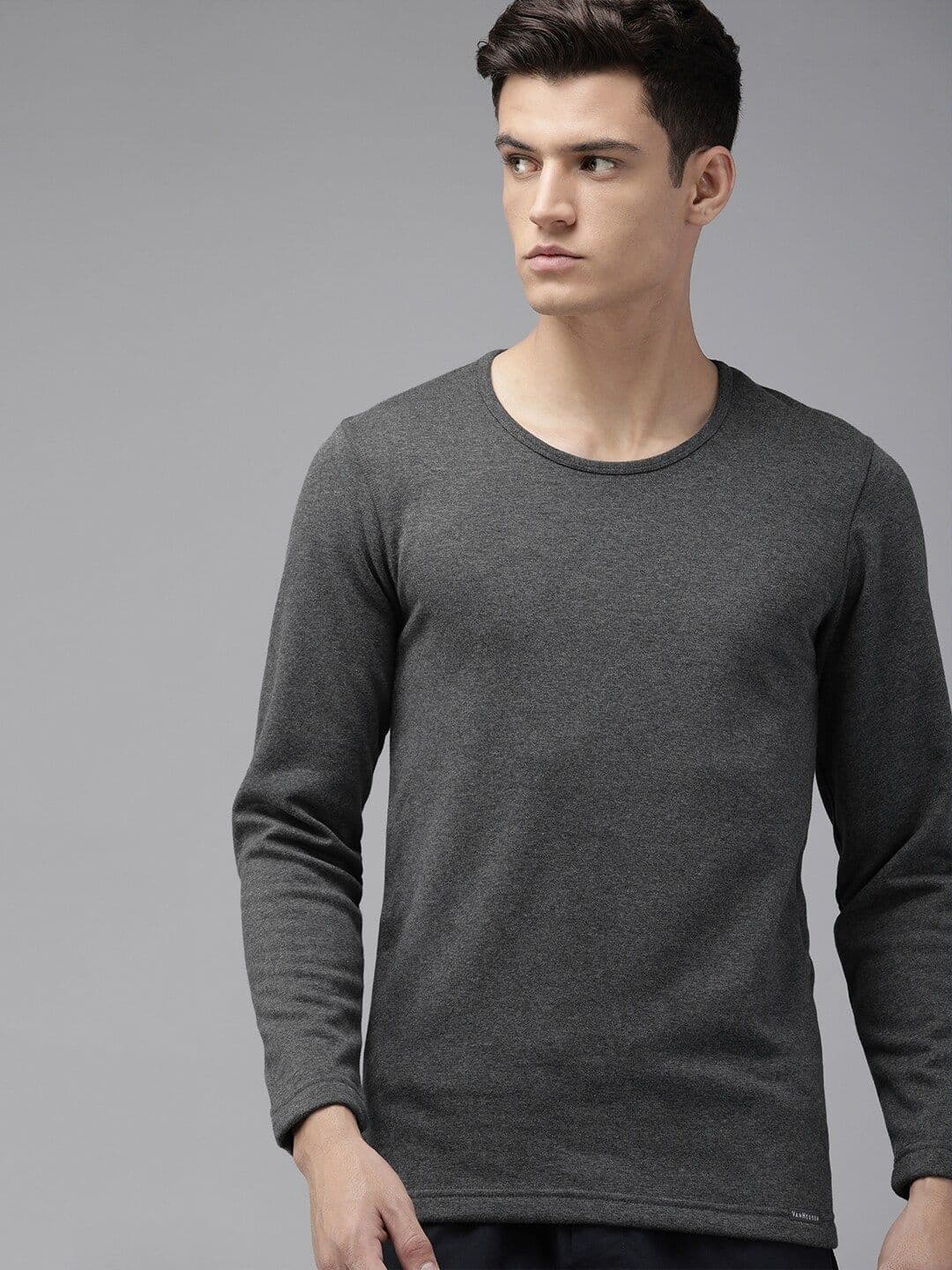 Van Heusen Innerwear Men Charcoal Grey Solid Warmtech Full Sleeve Extra Warm Thermal Top - view 1