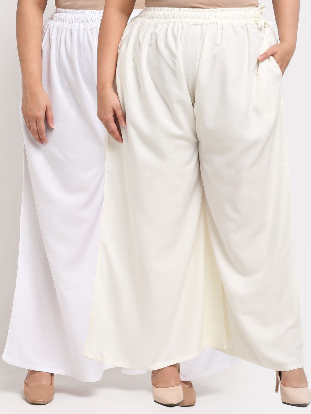 TAG 7 PLUS Women Pack Of 2 Off White & White Ethnic Palazzos - view 1