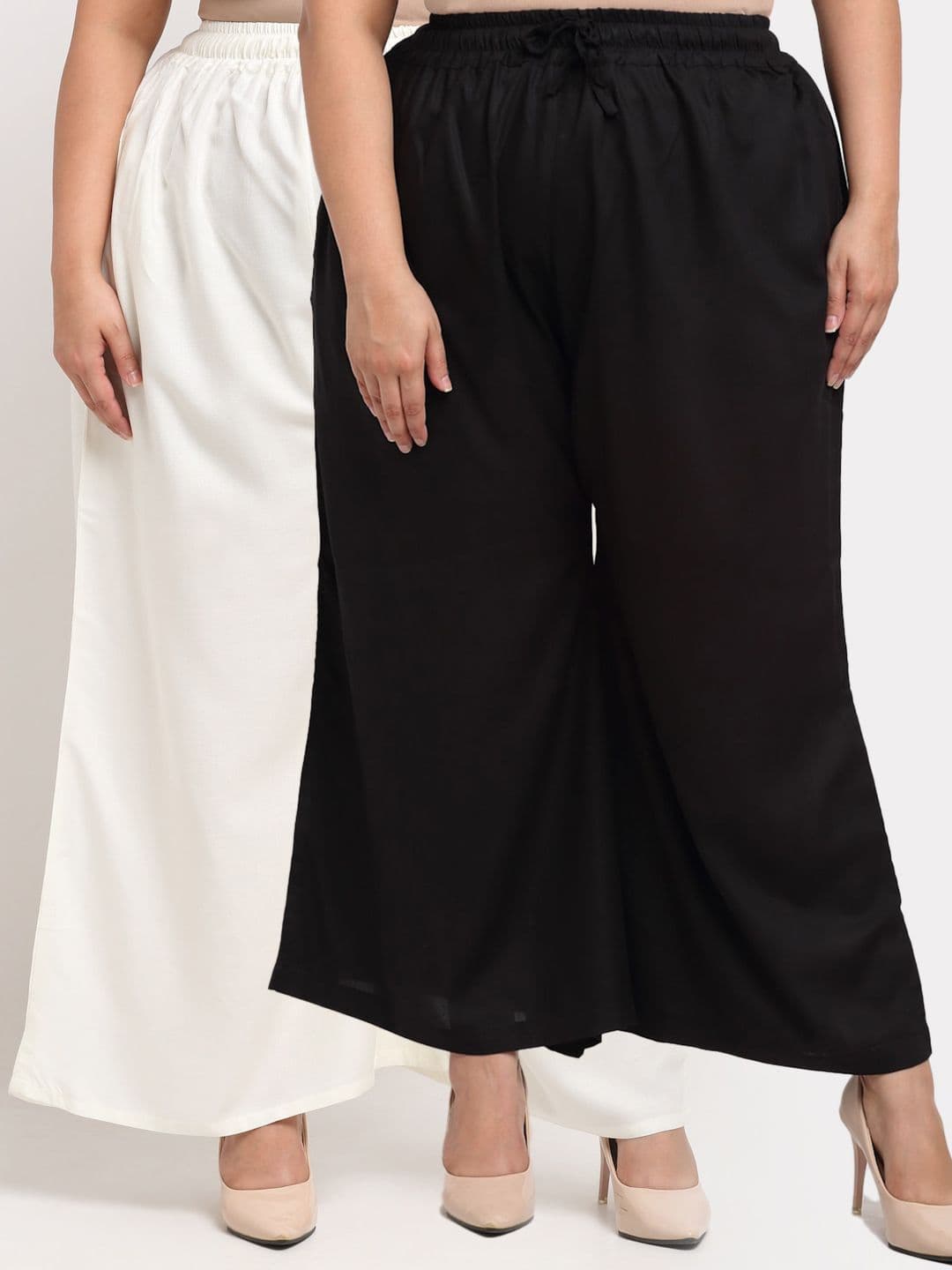 TAG 7 PLUS Women Pack Of 2 Black & White Ethnic Palazzos - view 1