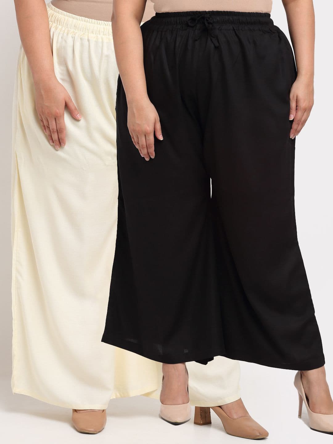 TAG 7 PLUS Women Black & Cream-Coloured Pack of 2 Ethnic Palazzos - view 1