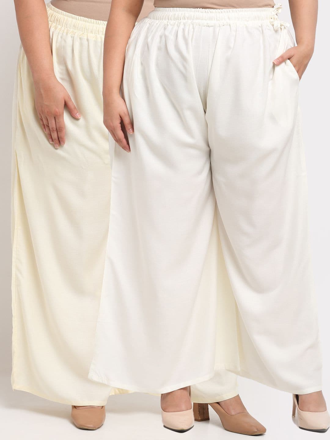 TAG 7 PLUS Women Pack Of 2 Off White Flared Ethnic Palazzos - view 1