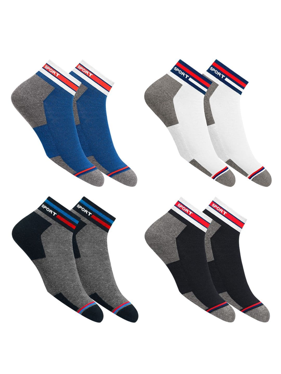 NAVYSPORT Originals Unisex Pair Of 4 Grey & Black Colourblocked Casual Ankle Socks - view 1